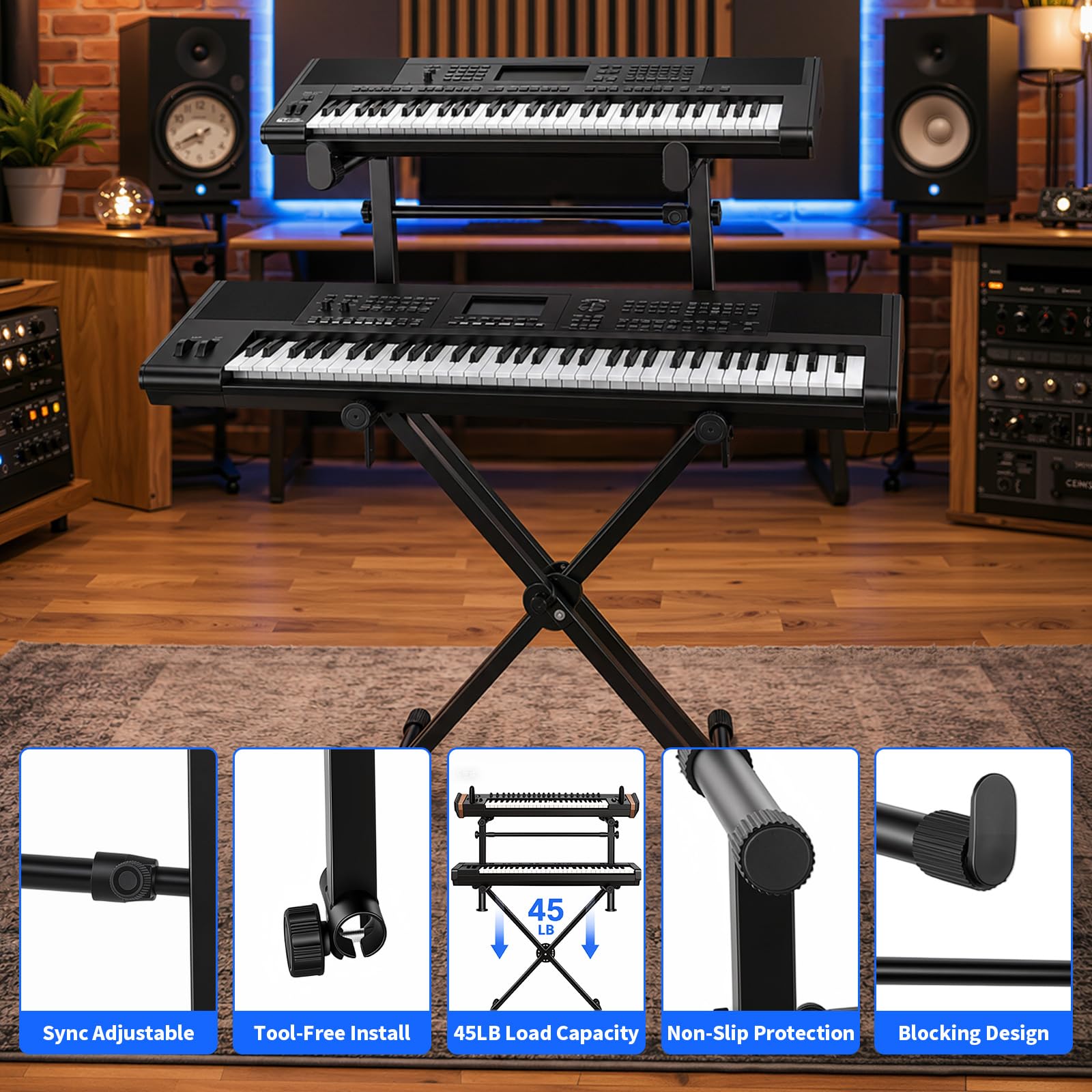 Supporto per tastiera di secondo livello, estensione per tastiera per pianoforte X-Style, adatto per pianoforte digitale elettrico a 54-88 tasti, accessori per pianoforte a forma di X