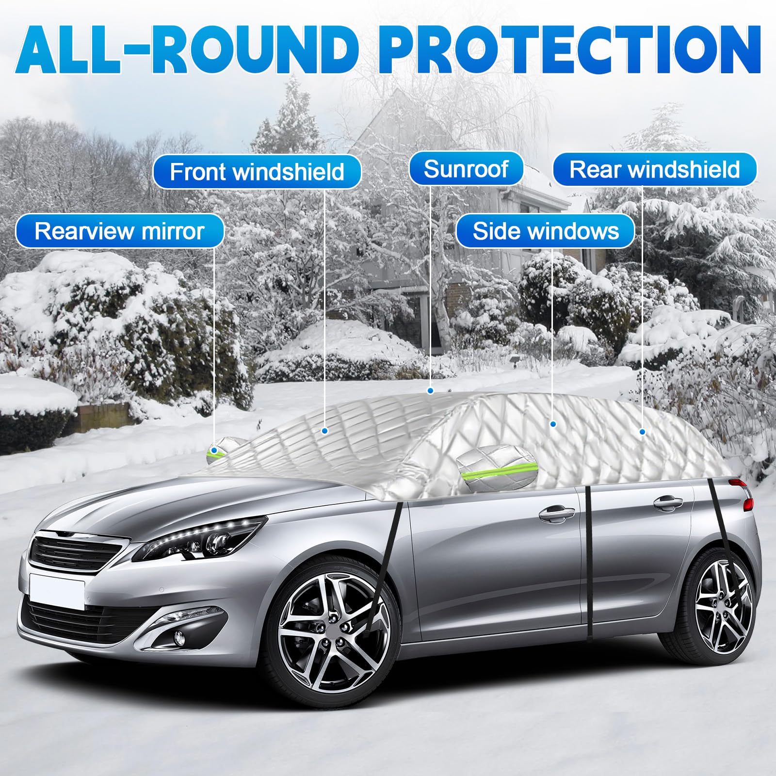 Telo Auto Antigrandine Compatibile con Peugeot 308 2007-2025, Opaltool Telo Copriauto Antigrandine con Ganci, Striscia Riflettente e Cappucci per le Orecchie