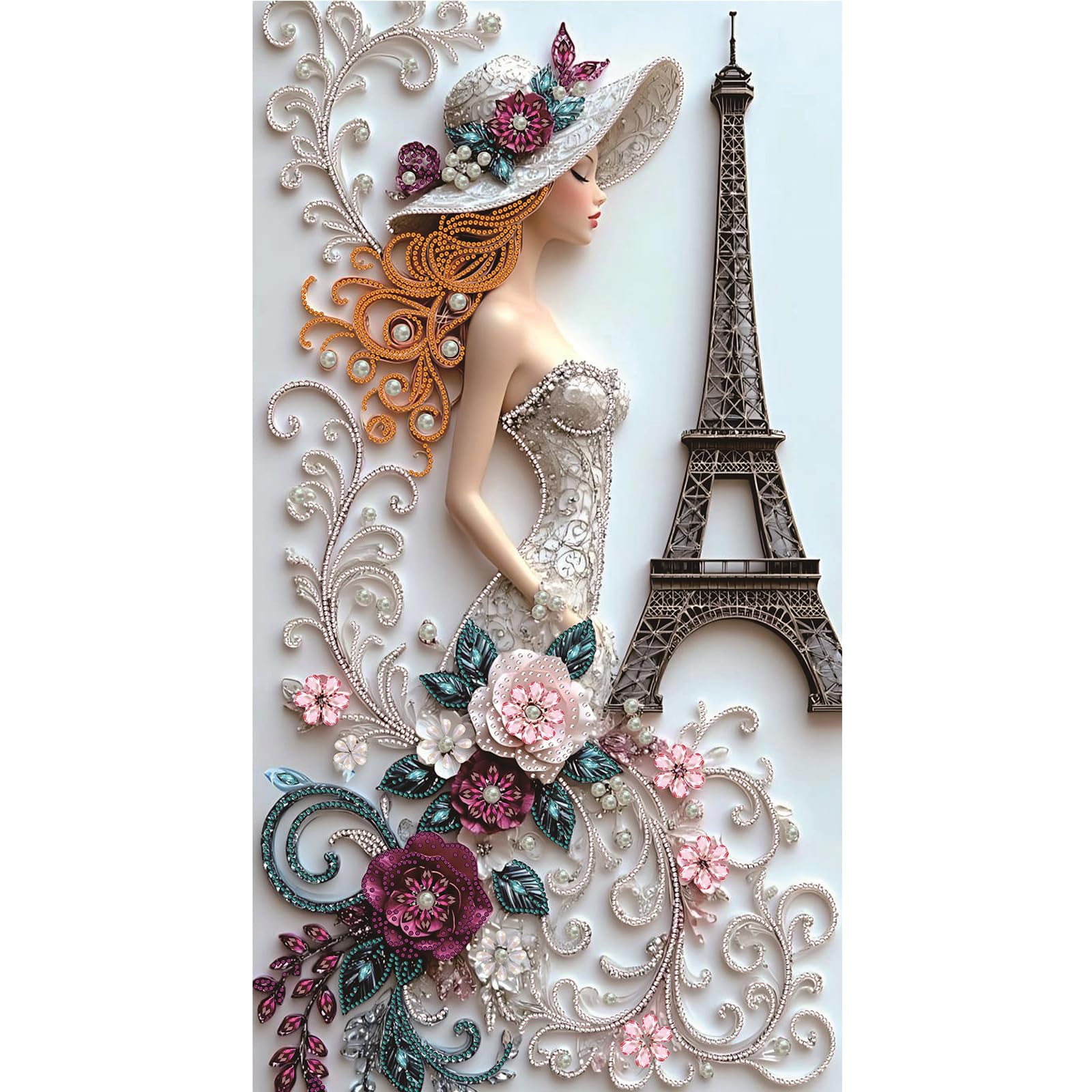 Large Special Shape Diamond Art Painting Kits for Adults – 5D Crystal Rhinestone DIY Craft, Big Diamond Mosaic Wall Decor Gift 15.7x27.5 Inch(Parisian Lady)