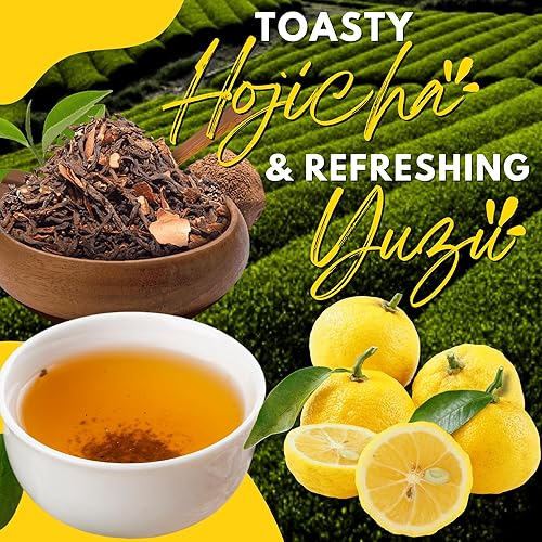 Miniatura 3 de Chasandai Yuzu Citrus Hojicha - Té verde tostado prémium con polvo de yuzu natural, sin sabores ni colores artificiales, 8 bolsas de té, fabricadas