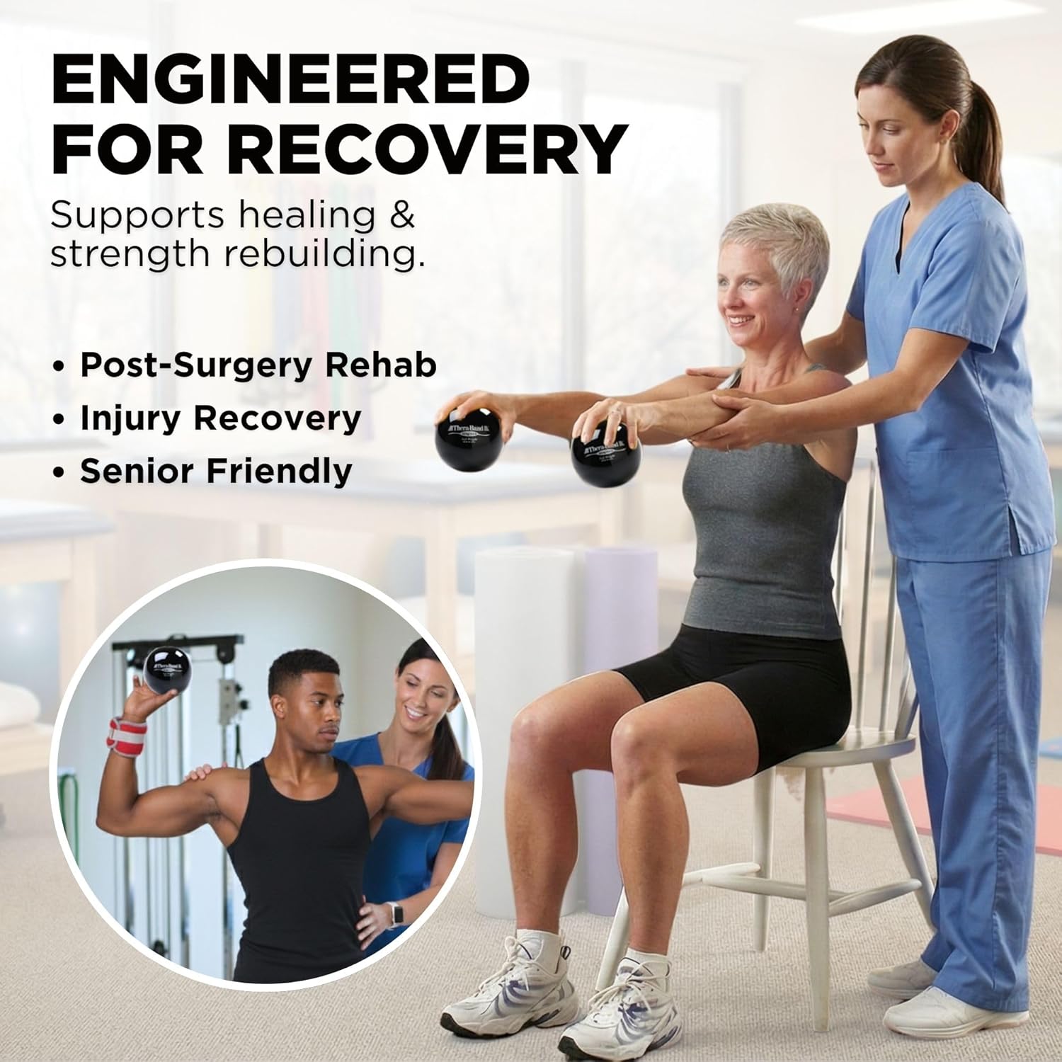 THERABAND Soft Weight, 4.5" Diameter, Weighted Balls for Baseball, Weighted Balls for Softball, Hand Held Ball Shaped Isotonic, Shoulder Strength, Rotator Cuff & Throwing Trainer, Black, 6.6LB