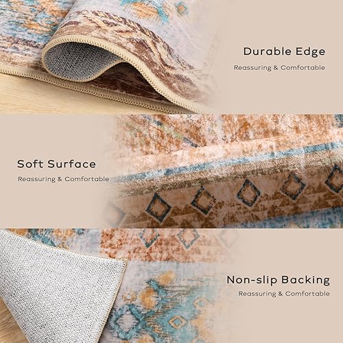 Miniatura 4 de Ashler - Alfombra bohemia de 8 x 10 pies, vintage, de gran tamaño, para sala de estar, dormitorio, cocina, cena, naranjaverde azuladoterracota,