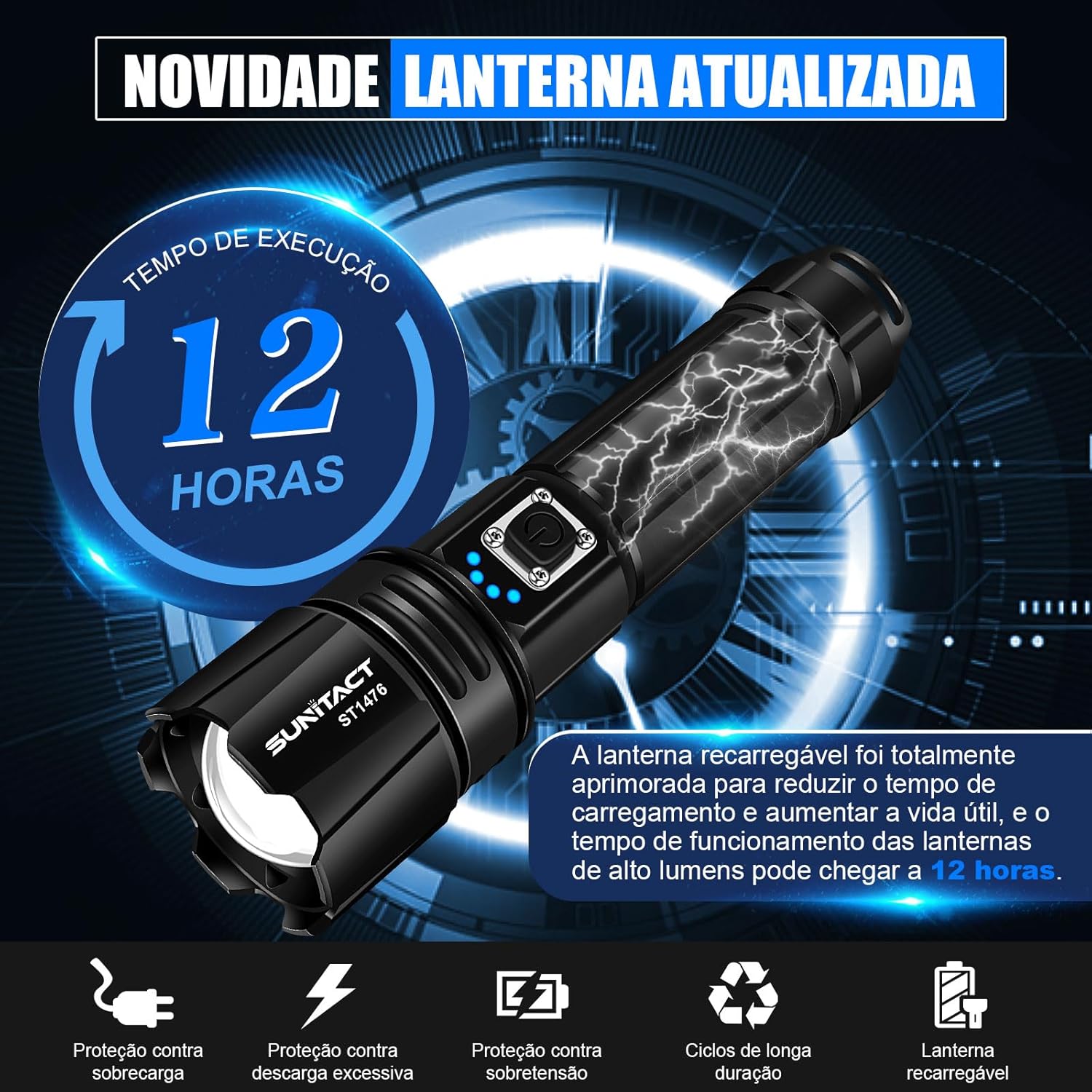 Desconto Amazon Lanterna Led Recarregável Tática Sunitact 4 81Havvvwlfl. Ac Sl1500