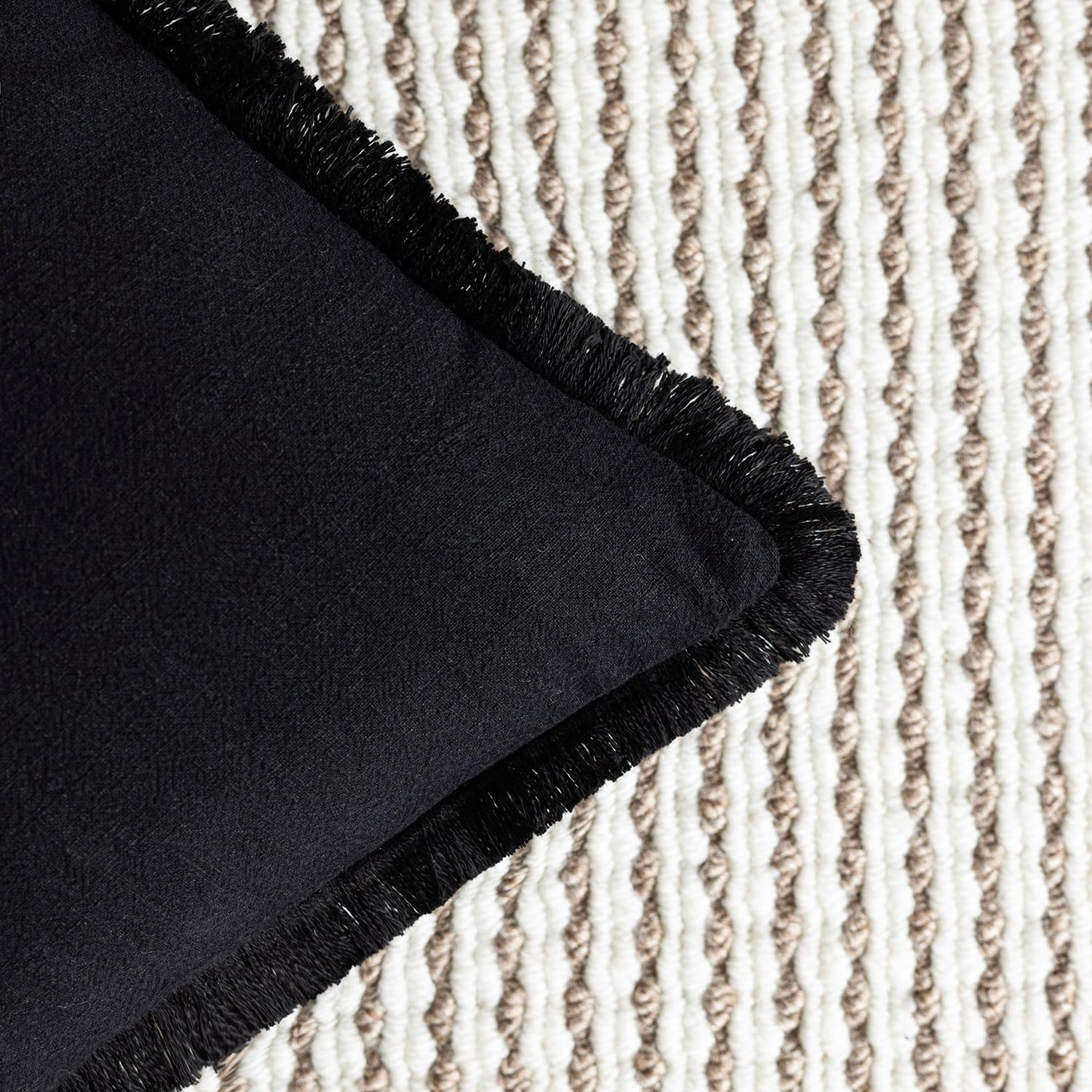 Foindtower Set of 2 Decorative Linen Fringe Throw Pillow Covers Cozy Boho Farmhouse Cushion Cover with Tassels Soft Accent Pillowcase for Couch Chair Sofa Bed Living Room Home Decor,18×18 Inch,Black - Image 3