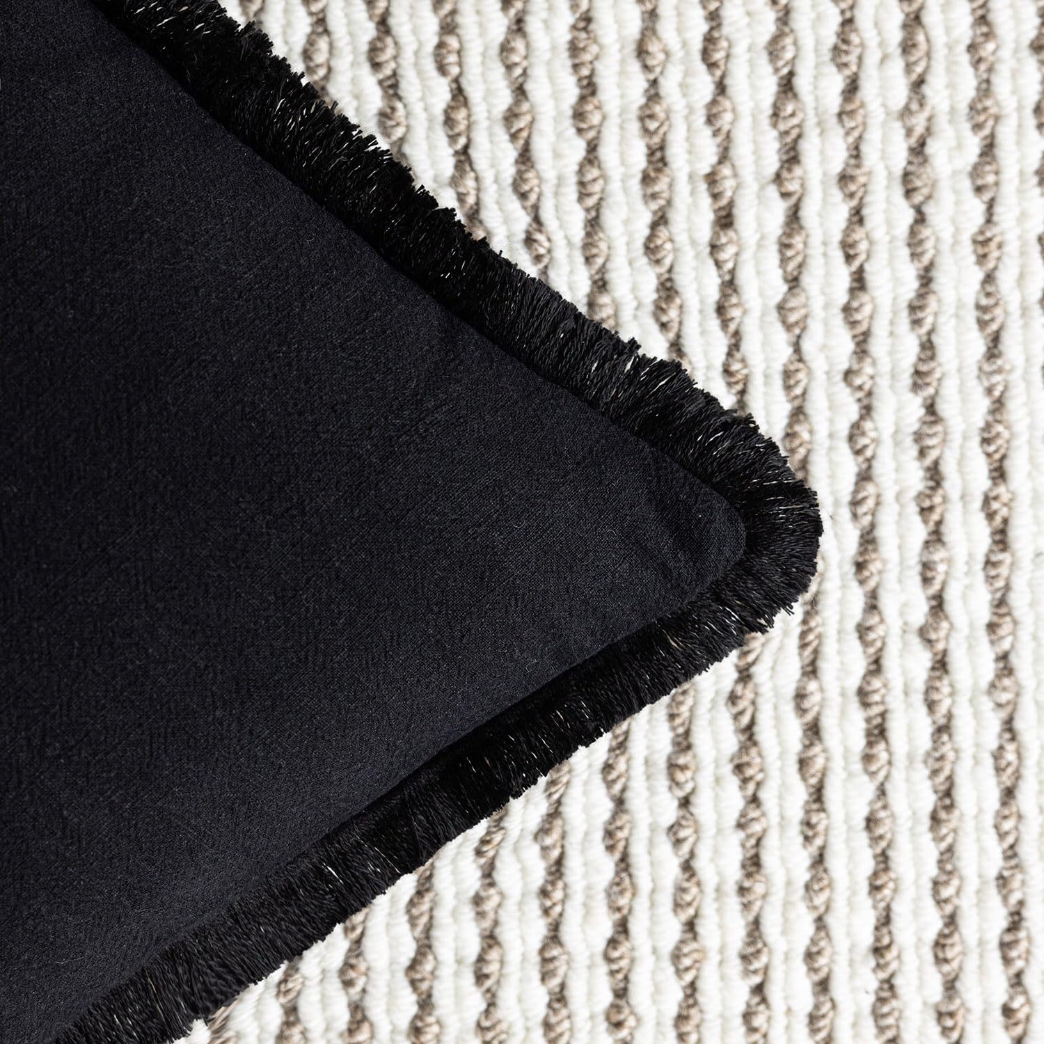 Foindtower Set of 2 Decorative Linen Cushion Covers with Fringe, Cosy Boho Cushion Covers with Tassels for the Sofa, Bed, Living Room, Home Decor, 56 x 56 cm, Black - Image 3