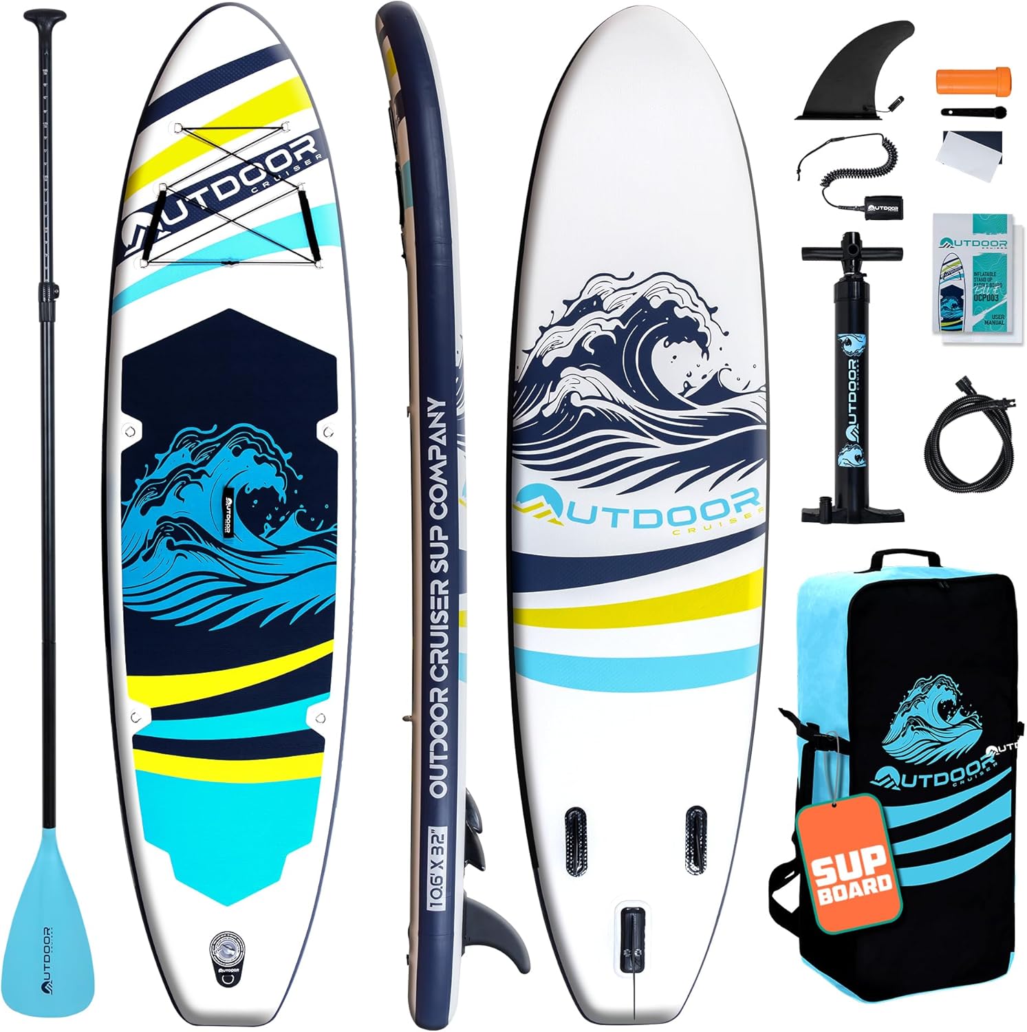 OutdoorCrusier Ultra-Portable Inflatable Stand-Up Paddle Board, Lightweight & Stable with Non-Slip Design, Complete SUP Accessories, Durable Drop-Stitch Material