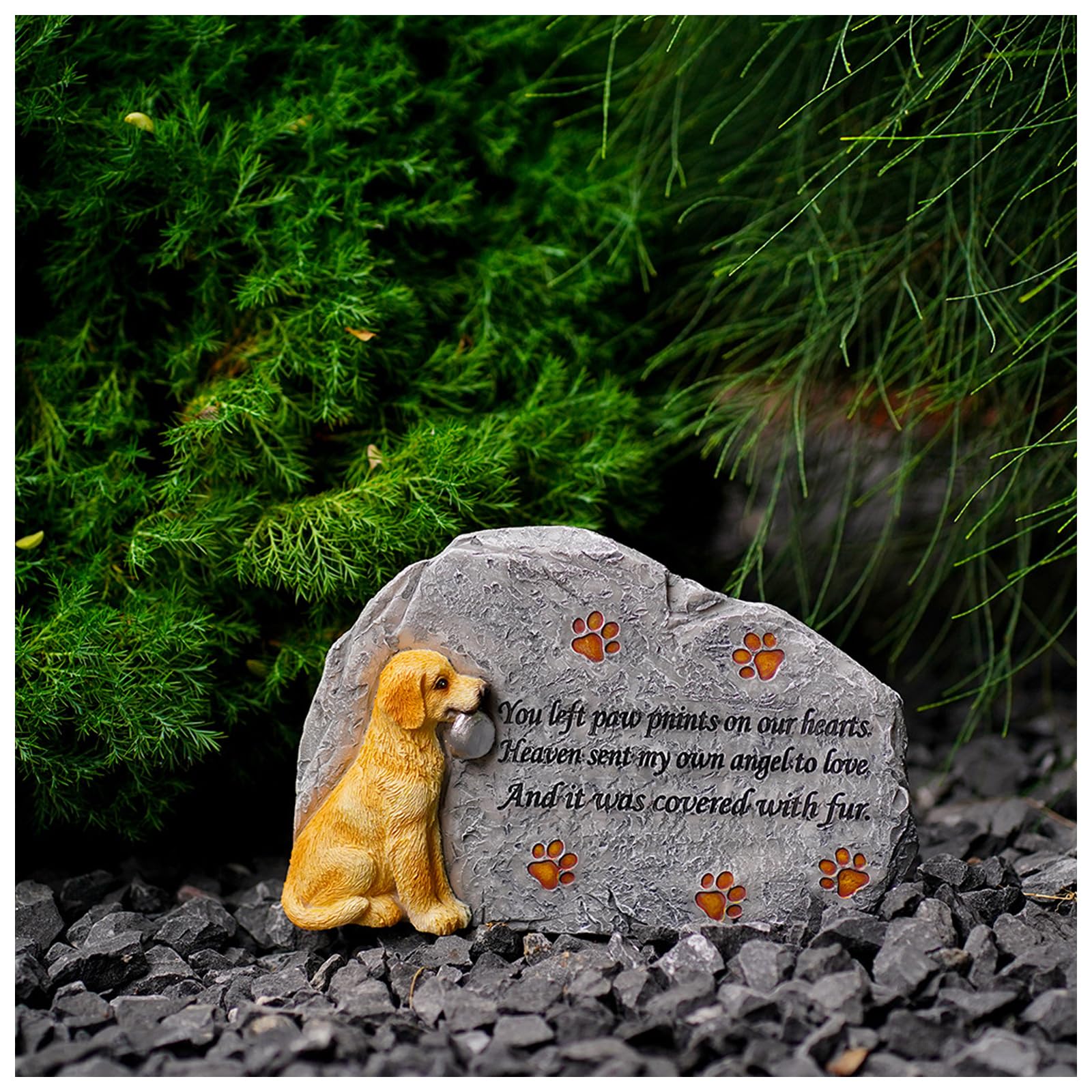 Finsink Placa conmemorativa para perros, lápida para perros, material de resina resistente a la intemperie, piedra conmemorativa de perro, huella de perro, decoración para mascotas, recuerdo de perro,