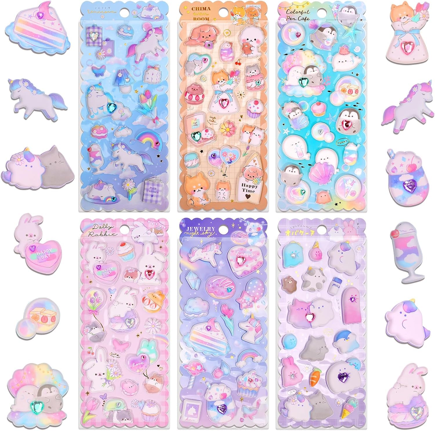 ARNIYAVALA Kawaii Puffy Stickers for Girls Kids,Cute 3D Squishies Puffer Sticker Set for Phone Case Stationary,Japanese Puff Large Stickers with Gem Embedded for Adults Teens,Unicorn Bunny & More (B0D8JD4GHN) Amazon Price History, Amazon Price Tracker