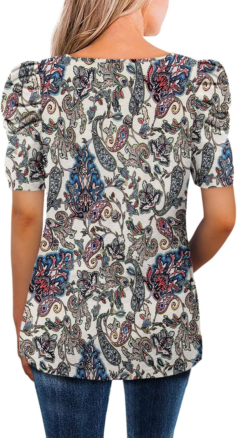 CRAZY GRID Womens Trendy Summer Tops Puff Sleeve Loose Fit Shirts Dressy Casual Blouses - Image 6