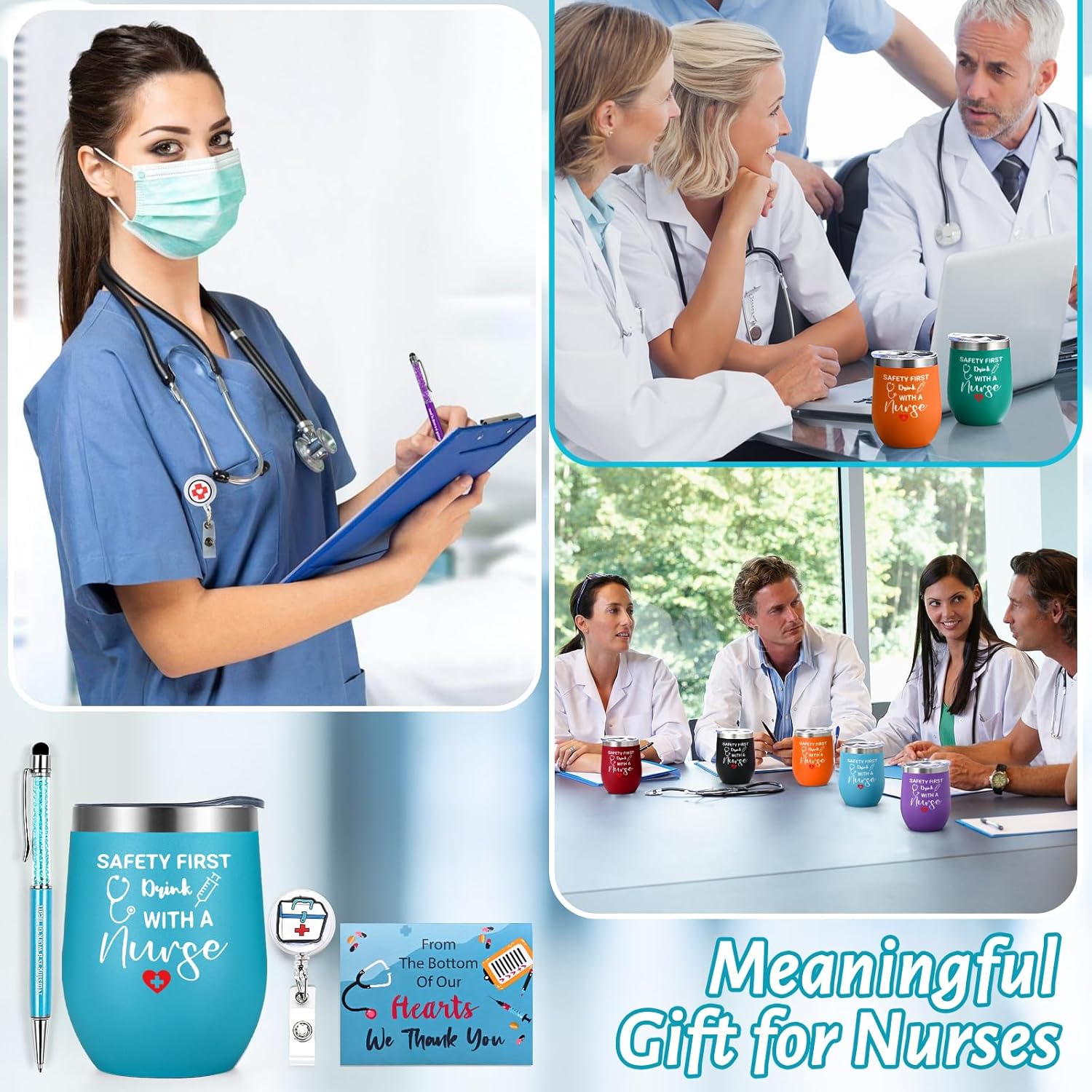 Lifecapido 32 Pcs Nurses Week Gifts Bulk 2025 for Women Men, Gifts for Nurses Week Set of 8 Insulated Wine Tumbler, Nurse Appreciation Gift Bulk, Nurse Graduation Gift, Murse Practitioner Present