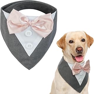 Kuoser Dog Tuxedo,Formal Dog Wedding Bandana Dog Collar with Bow Tie Dog Birthday Costume Adjustable Pet Party Tux Dog Wedding Attire,Dog Valentines Outfit Cosplay for Small Medium Large Pets