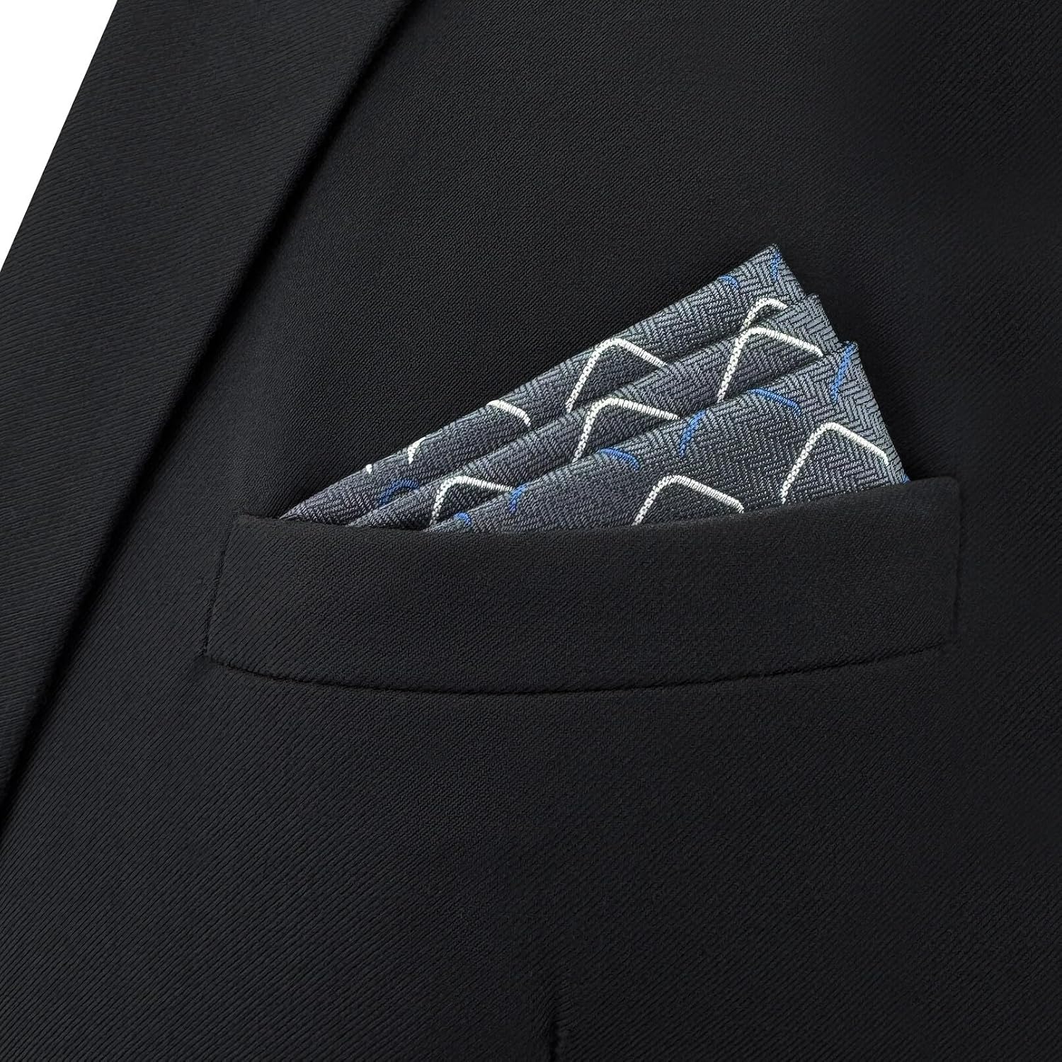 SHLAX&WING Geometric Mens Silk Pocket Square Dark Gray Blue for Suit Jacket Gift