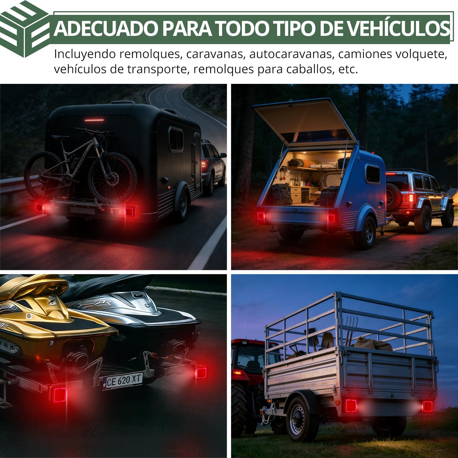 EYPINS 2×Luces Traseras para Remolque con Conexión Magnética 40 LED y 7 Pines,12-30V Pilotos Traseros IP65 con Cable 7.35m+2.4m,Luz de Posición Freno Intermitente y Reflector para Turismos Camiones