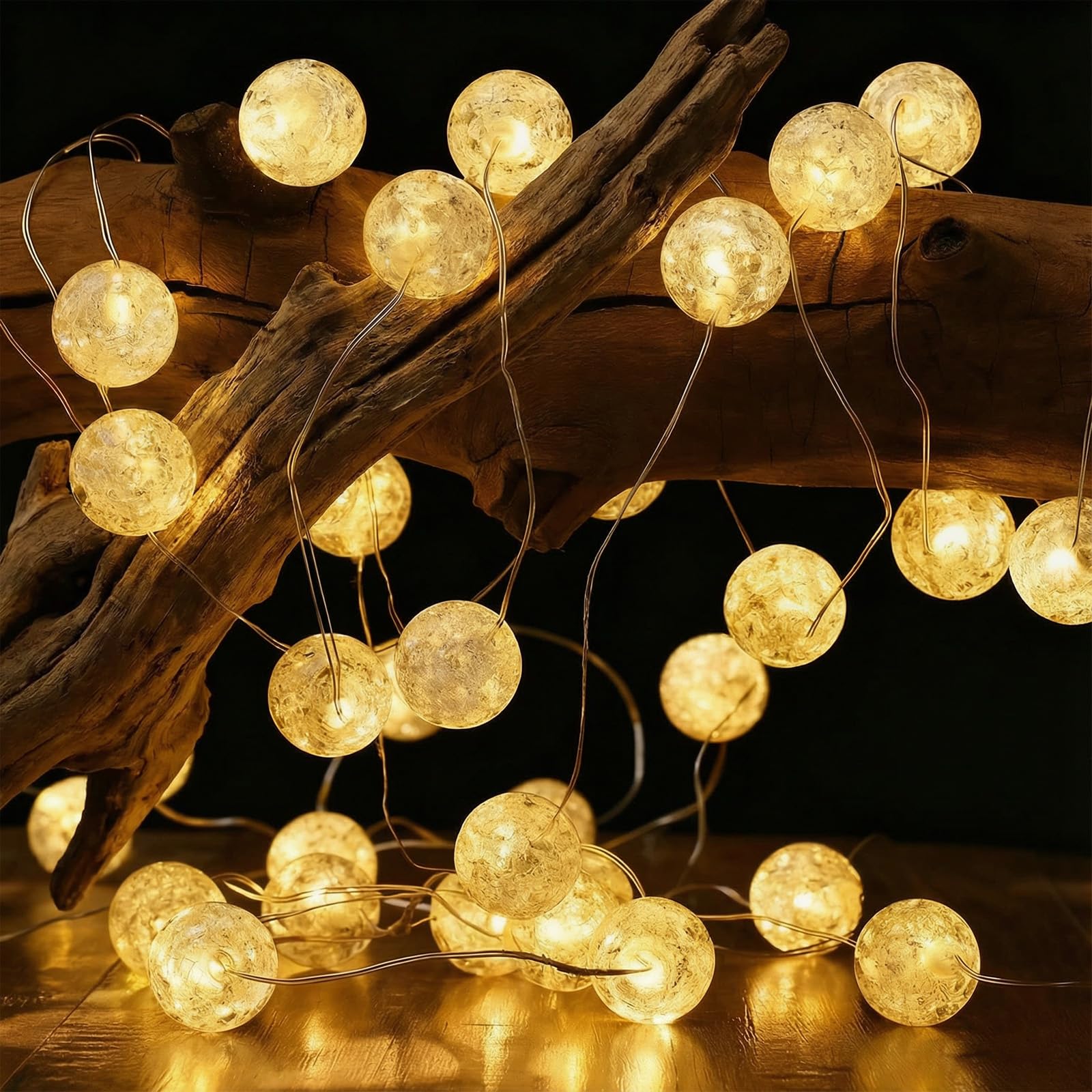 ALEGRE Kristall Kugeln Lichterkette mit Timer,3M 30 LED Lichterkette Kugeln Batterie,Micro Kupferdraht Crackle Kugel Lichterketten Innen, Kugellichterkette für Geburtstag,Schlafzimmer,Weihnachten Deko Beleuchtung