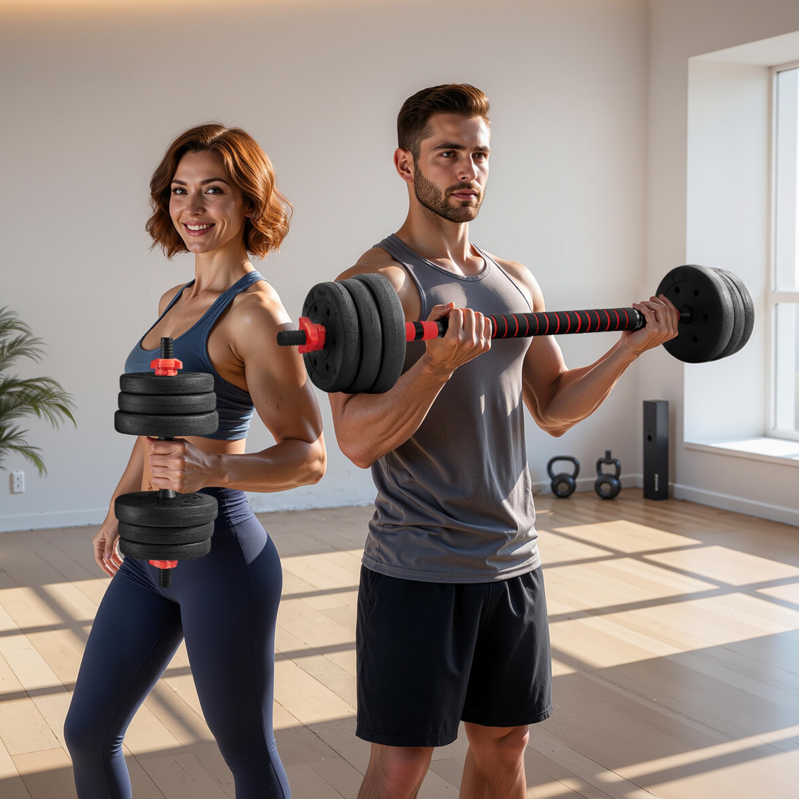 Yaheetech Kit Haltères Musculation 2 en 1 Poids 20 Kg, Haltères Réglables avec Barre et 12 Disques, Colliers à Double Verrouillage, Équipement de Musculation à la Maison, Noir