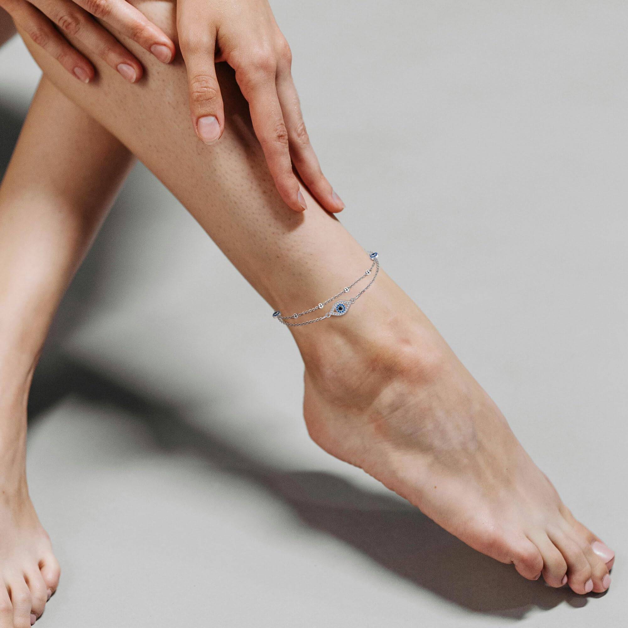Tobillera de plata de ley contra el mal de ojo, joyería para mujer