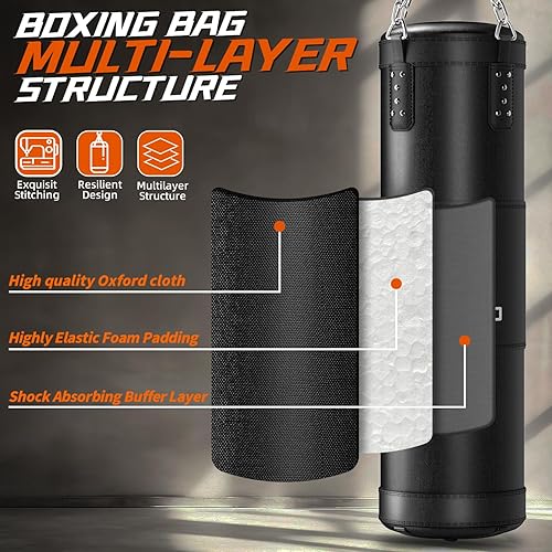 Miniatura 4 de Saco de boxeo para adultos, juego de bolsa de boxeo pesada de 4 pies con guantes de 12 onzas para artes marciales mixtas de karate, kickboxing,