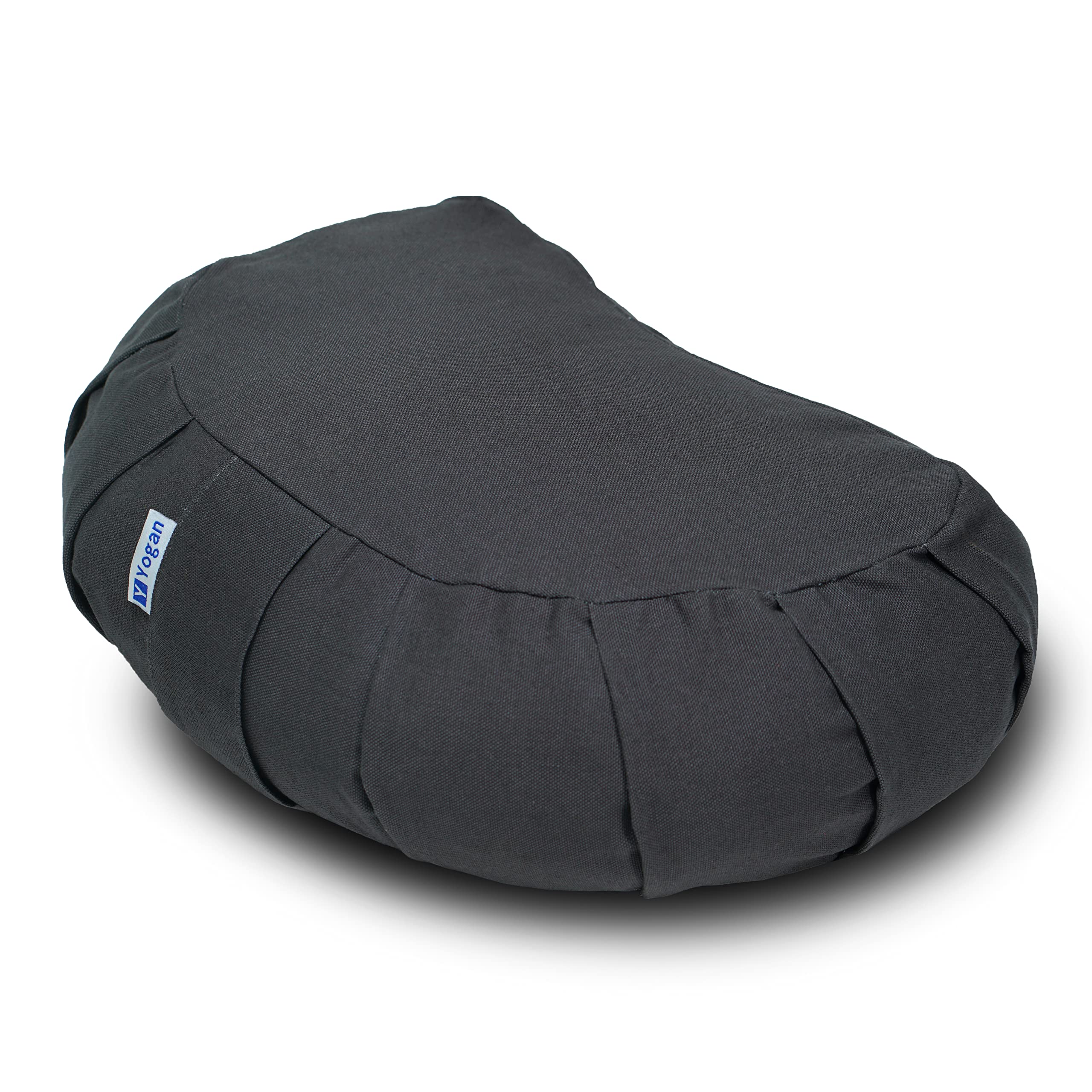 Yogan Crescent Yoga Cushion/Meditation Cushion | Natural Buckwheat Hulls Filling | Outer Cover (Could be Removed and Washed) - Made of 100% Organic Cotton (Charcoal Grey) โ image 1