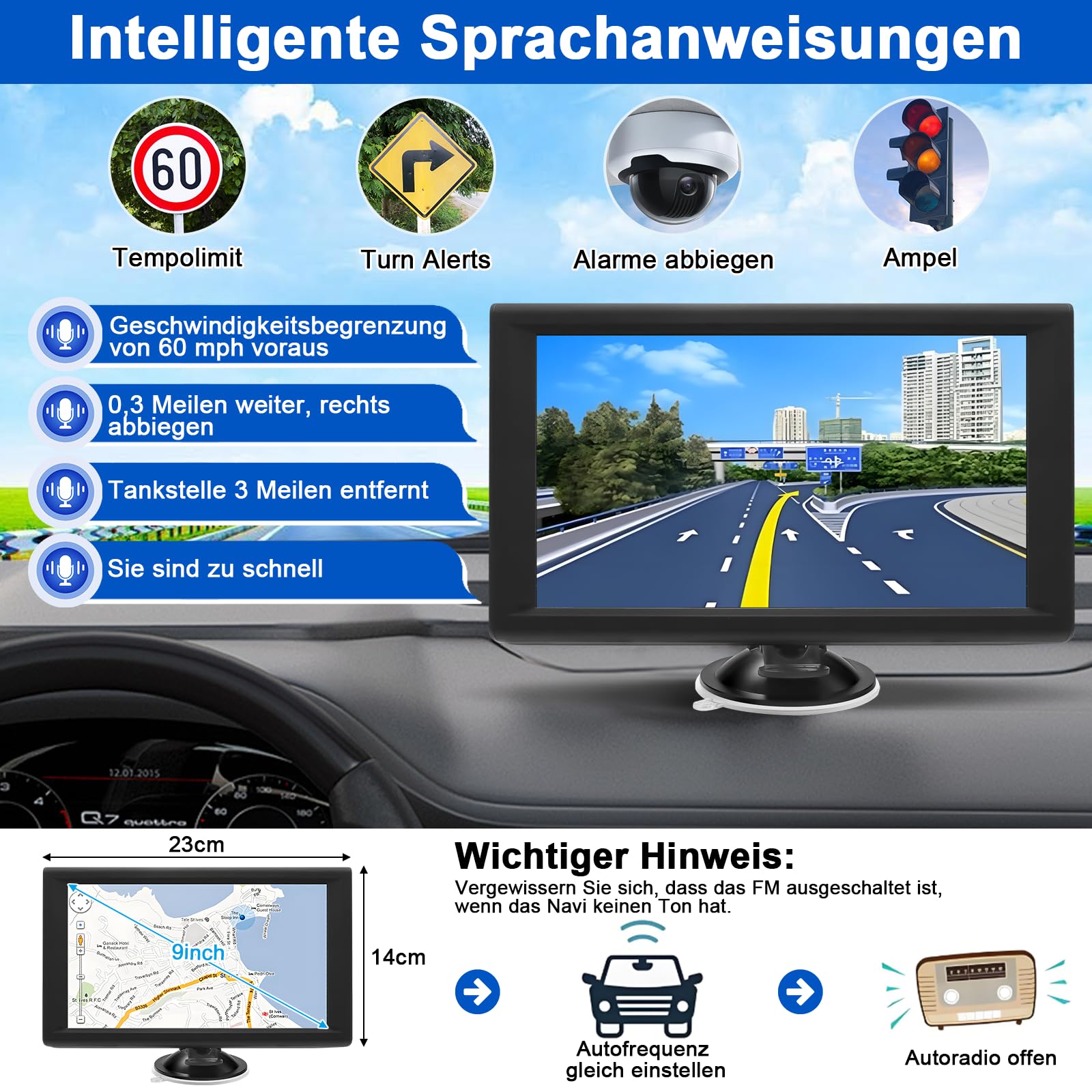 Navigationsgeräte für Auto,9 Zoll,LKW navigationsgeräte-GPS mit Echtzeit-Verkehrsinformationen,mit HD-Display und Sprachsteuerung,europäische Karten,geeignet für PKWs,Wohnmobile und LKWs
