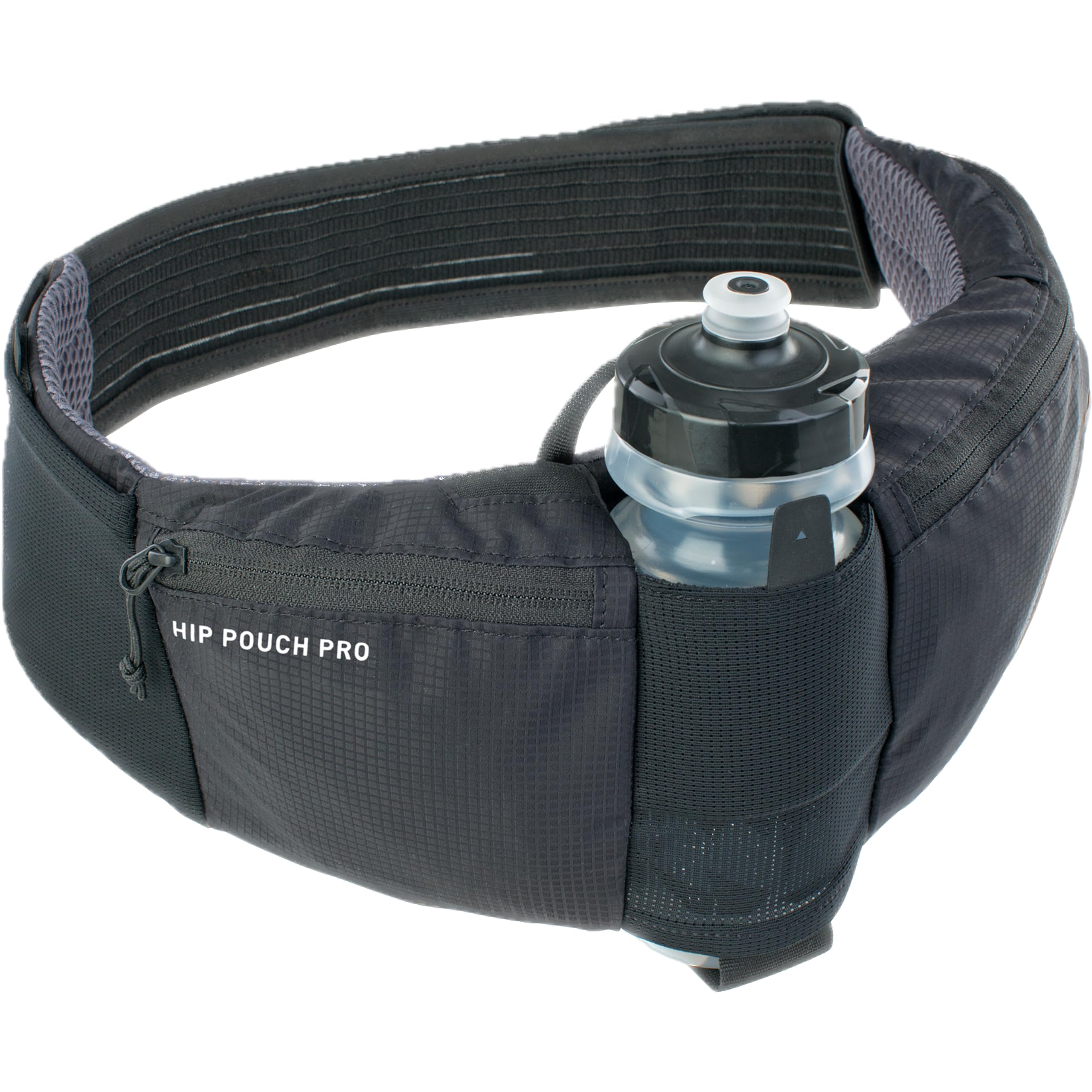 Torba biodrowa EVOC HIP POUCH PRO na wycieczki rowerowe (saszetka z regulowanymi paskami, w tym bidon 550 ml, 2 kieszenie na pasie biodrowym, idealna saszetka na narzędzia, pojemność: 1,5 l), czarny