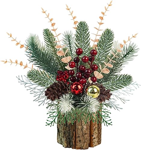 Miniatura 12 de Uieke Paquete de 2 Decoraciones de Plantas Navideñas Pequeñas de 13.5 Pulgadas Mini Árbol de Navidad de Mesa Árbol de Navidad Artificial en Maceta