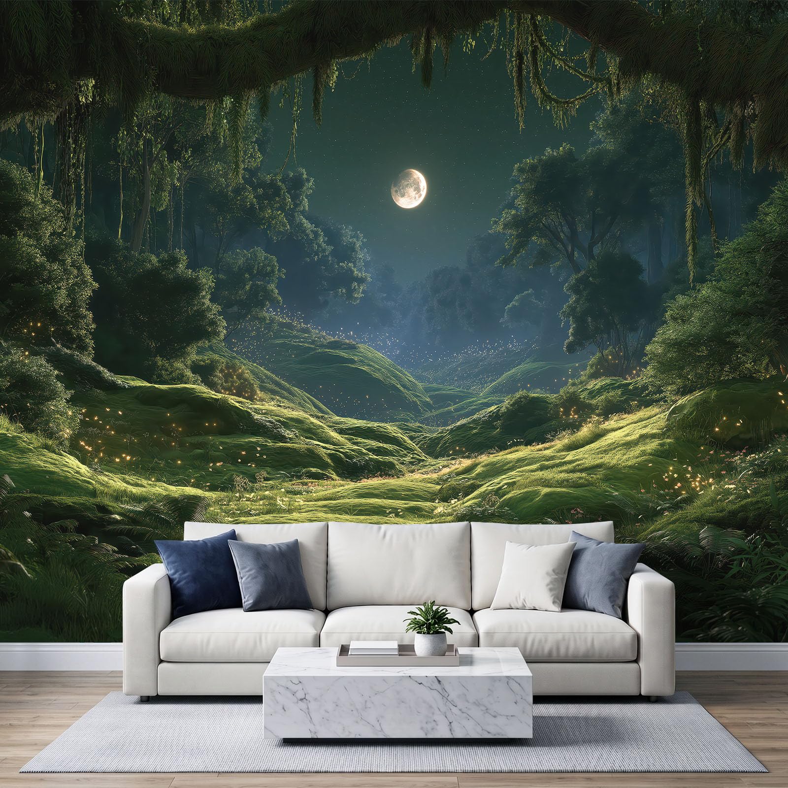 Générique 200 x 140 cm panoramiczna tapeta fantasy magia Wald Nachthimmel 3D projekt ścienny, dekoracja ścienna do zdjęć, tapety z włókniny dekoracja ścienna salon sypialnia, zielony