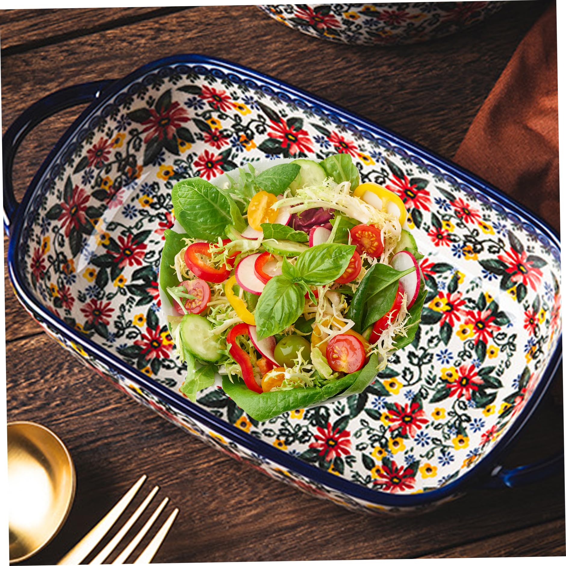 Fuente para Hornear 1900ml Plato de Horno de cerámica Resistente al Calor Estampado de Margaritas Rectángulo Lasaña Antideslizante Lavable Cazuela para Horno Cocina Hornear Lasaña Cerámica.