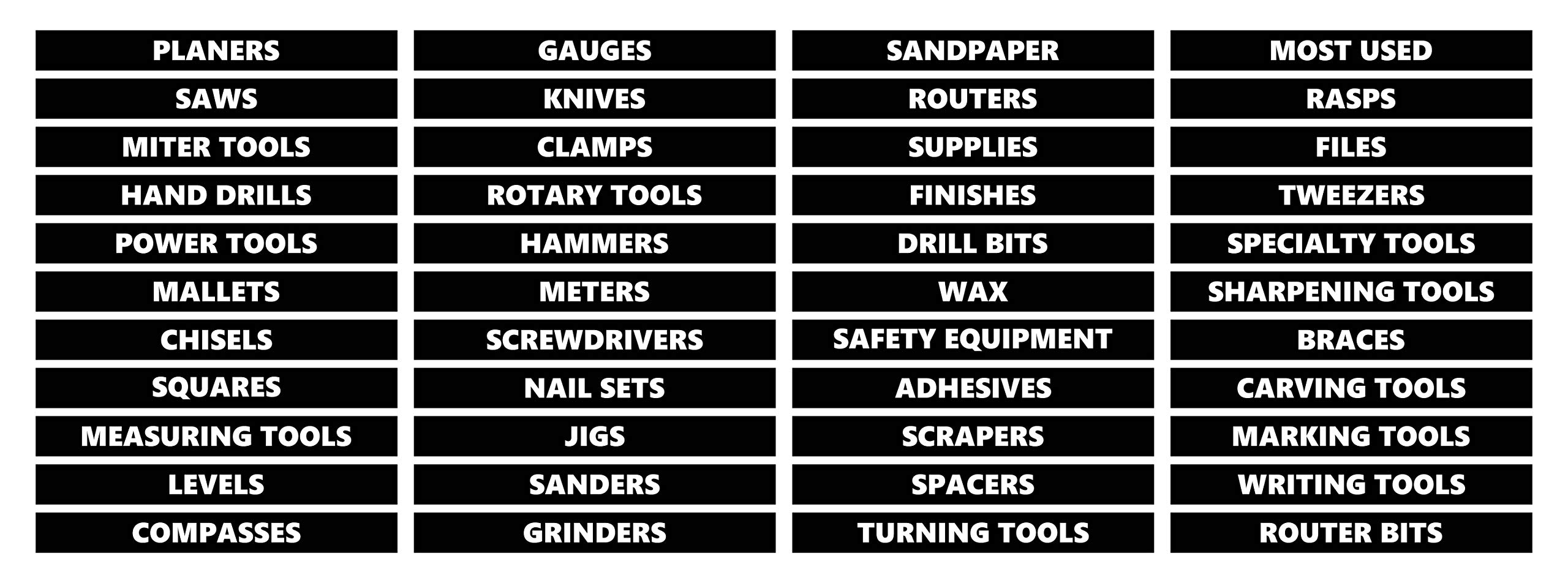 Toolbox Organizational Magnetic Labels Woodworking Set by DCM Solutions (Black, 0.5