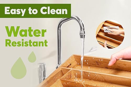 Miniatura 6 de Nature Gear Organizador de cajones de cocina de bambú, bandeja de utensilios de madera expandible, organizador de cubiertos ajustable con 9