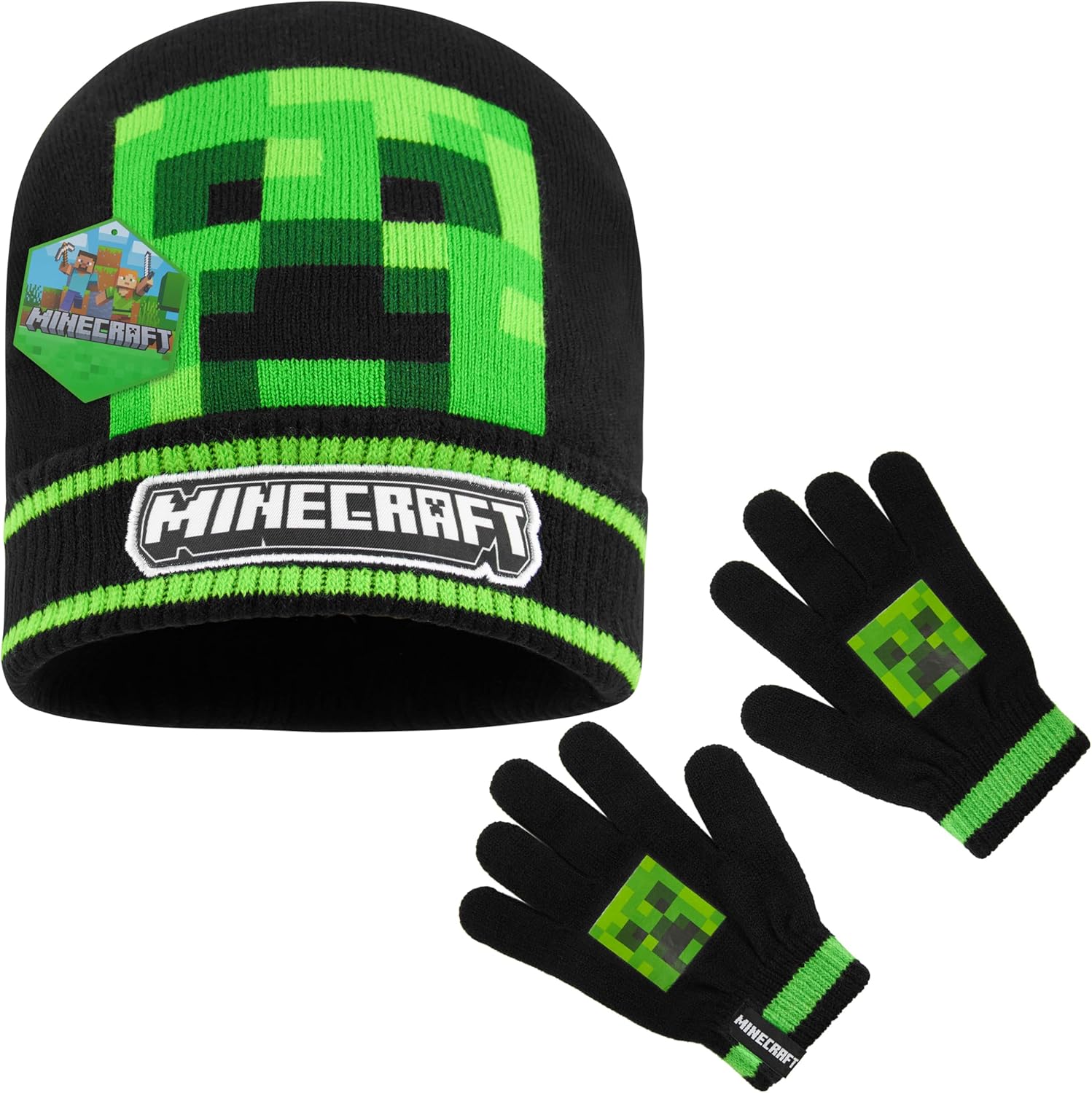 Minecraft Boys Winter Set, 6–14 Yrs, 3Pc Beanie Scarf Gloves, 2Pc Knit Cap Mitts, 1 Pc Bucket Hat|Beanie Gifts for Boys