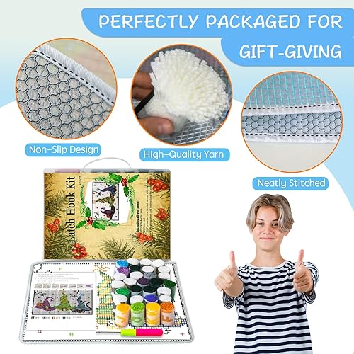 Miniatura 79 de ZFFLYH Kit de alfombras de gancho para manualidades, alfombra de ganchillo sin terminar, alfombra de hilo para niños/adultos con patrón de lienzo