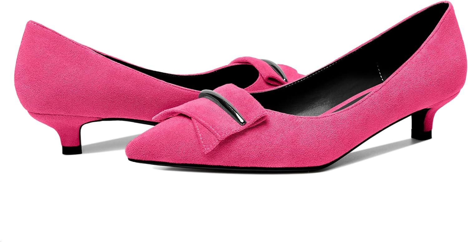 Mettesally Womens Kitten Heel Slip-on Pumps Pointed Toe Pumps Slip-on Low Heels Comfortable Casual Ladies Office Dress Shoes