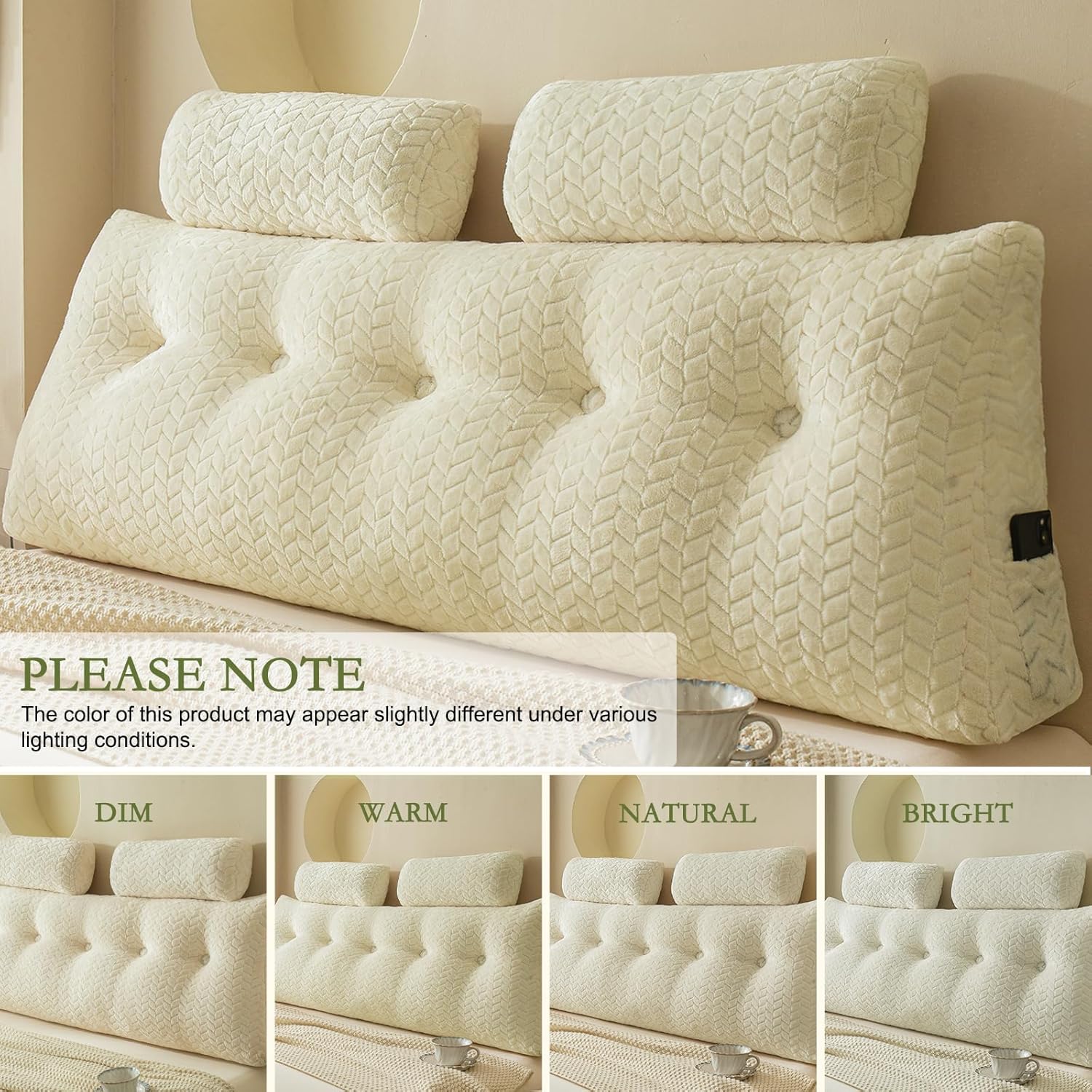 YOUR MOON Wedge Headboard Pillow Full with 2 Pack Neck Roll Pillows, Triangular Wedge Backrest Pillow Headboard for Bed,Daybed,and Lounging, Large Bed Bolster Pillows,Off White