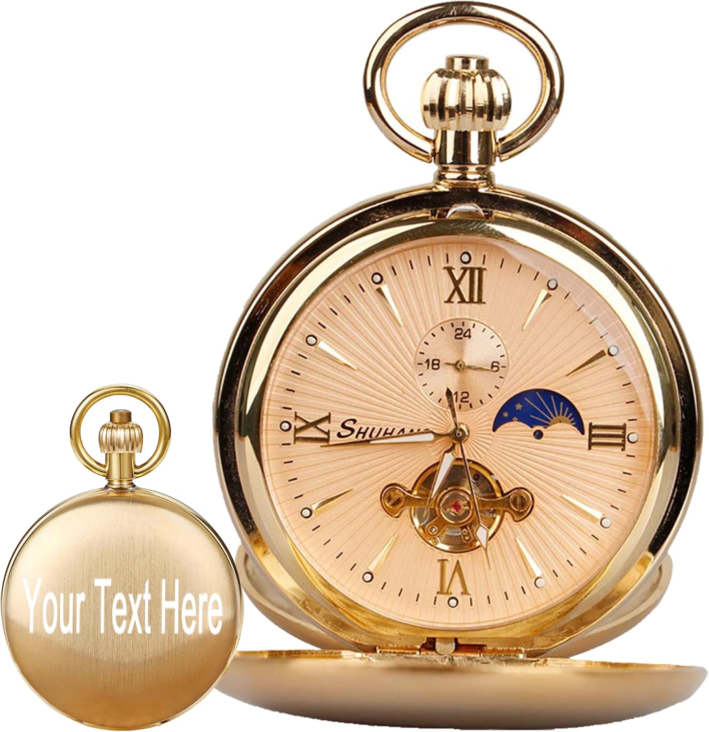 Copper Custom Pocket Watch Steampunk Mechanical Roman Number London Hand Wind Mens Custom Watches with Chains & Boxs
