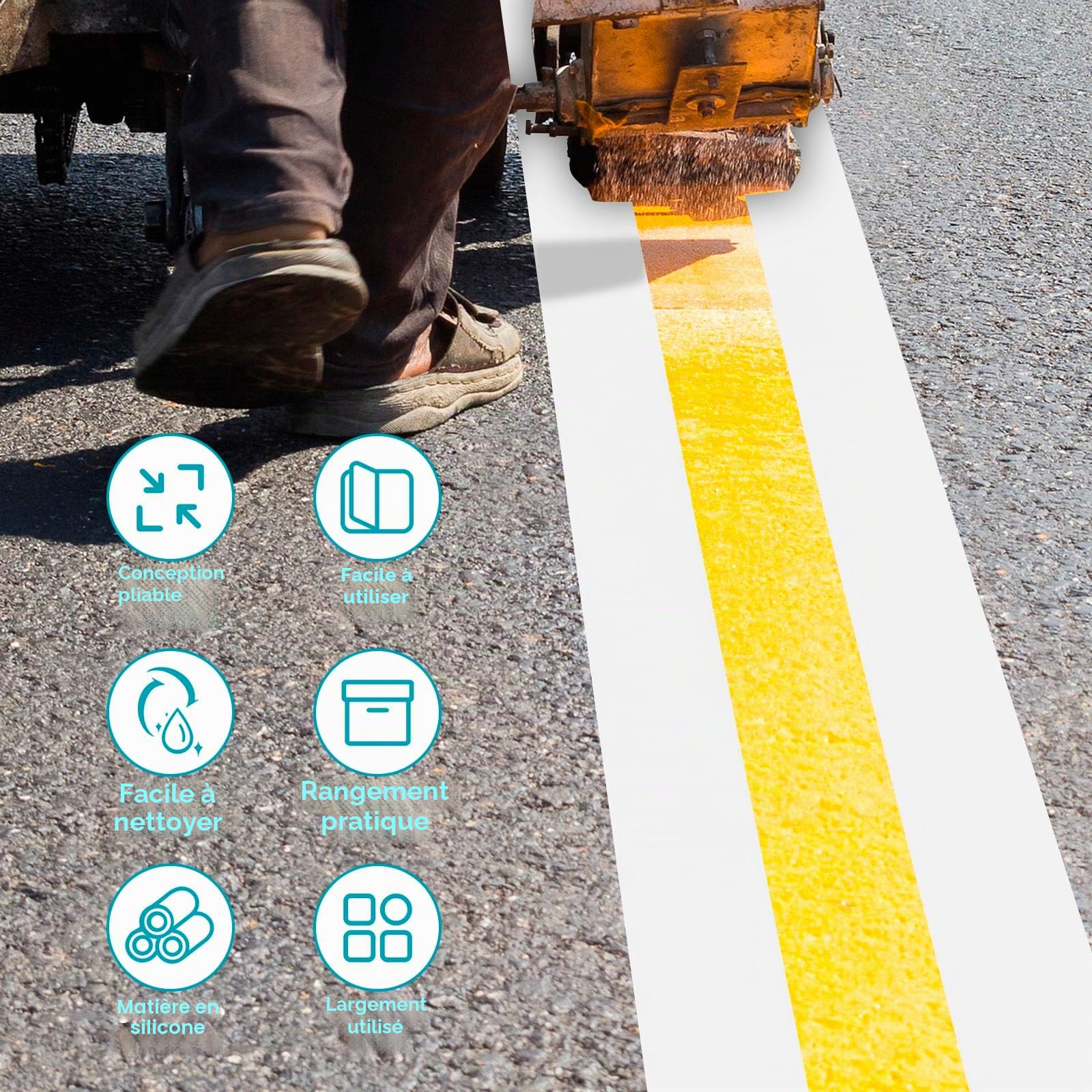 Pochoirs de ligne de stationnement en silicone pliable lignes de stationnement pochoirs réutilisables, faciles à nettoyer, portables, pour marqueurs routiers, terrains de sport, entrepôts, terrains