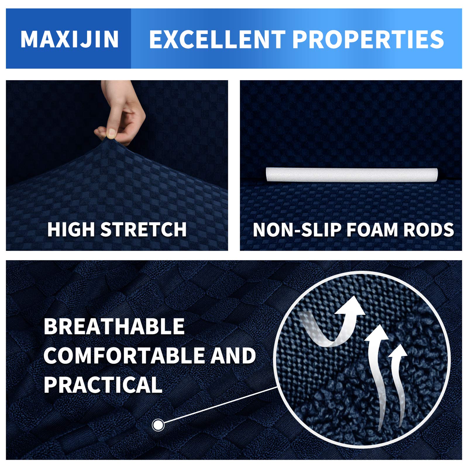 MAXIJIN Copridivano extra large per 3 o 4 posti, fodera per divano jacquard elasticizzata per cani Fodera per divano proteggi divano adatto agli animali domestici (4 posto, Jacquard Blu Navy)