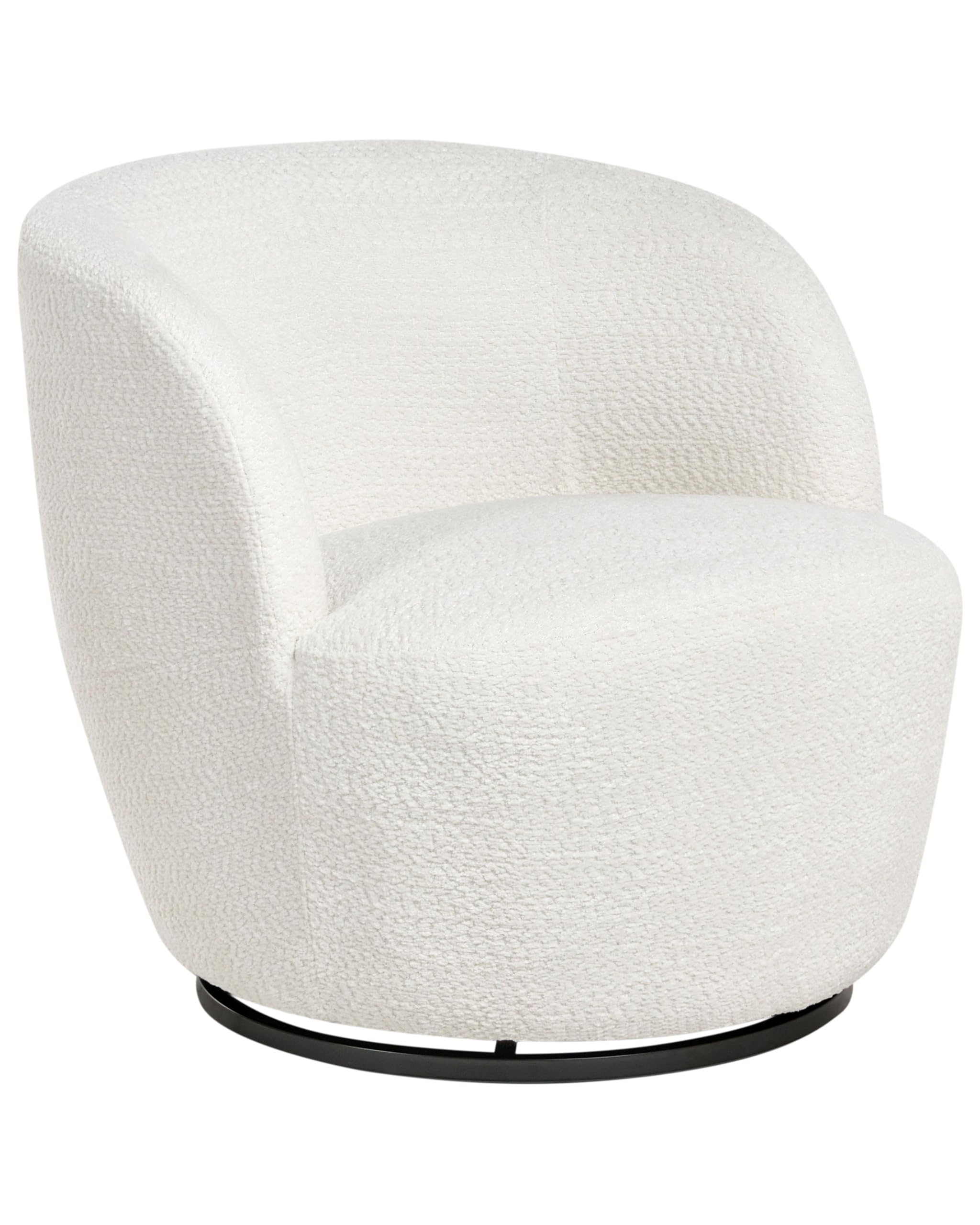 Beliani Sillón Giratorio Moderno con tapizado de Chenilla reposabrazos y Asiento Ancho salón Blanco Crema Kuolpa