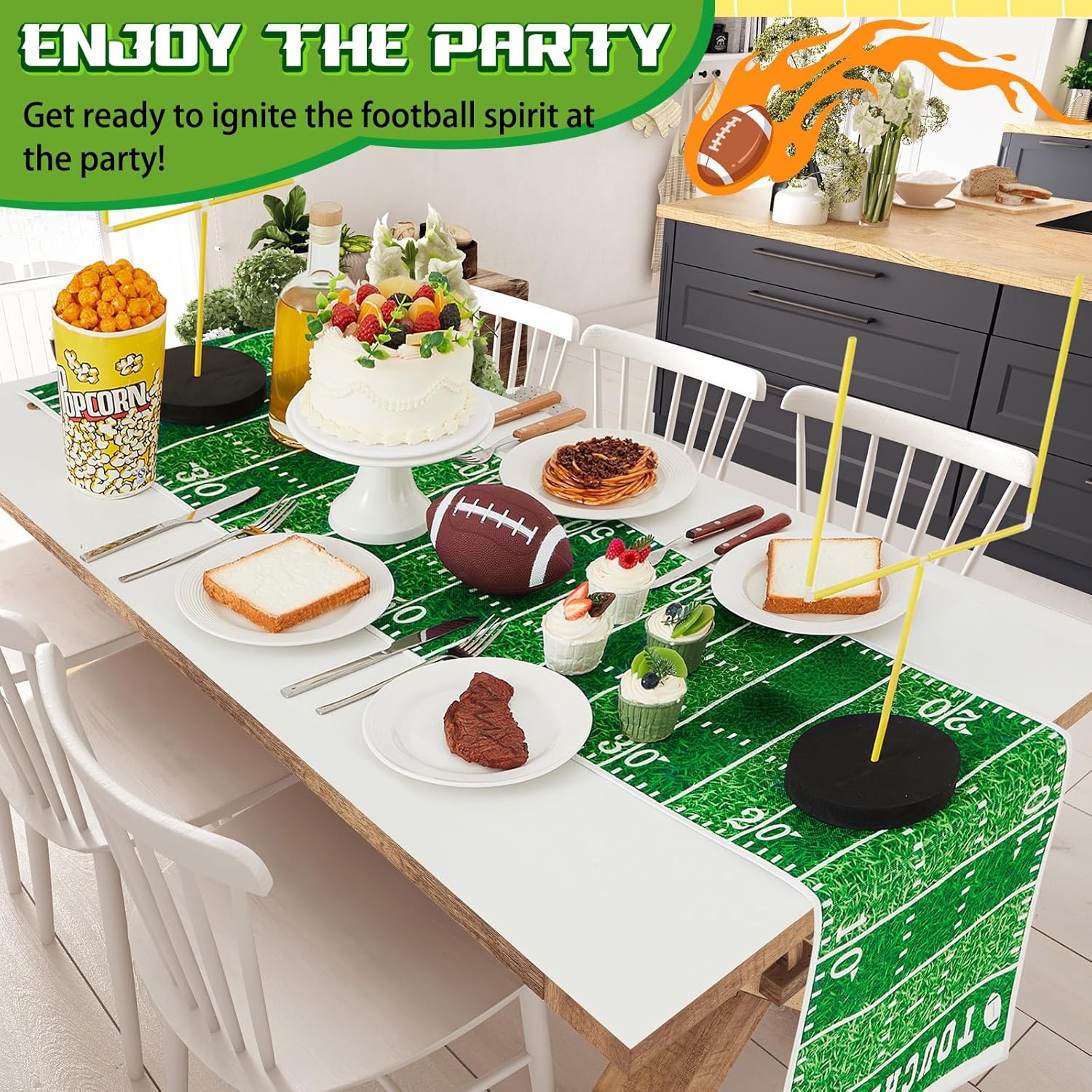 5 Pcs Football Goal Post Decoration Kit Includes 2 Football Field Goal Post Centerpieces 1 Table Runner 1 Mini Ball 1 Pump for Sports Court Theme Birthday Party Decorations Supplies