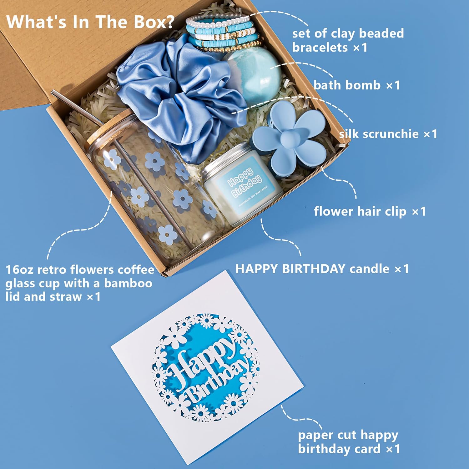 Birthday Gifts For Women, Teen Girl, Her, Happy Birthday Gift Box For Girl, Women, Sister, Daughter, Friends, Cute Daisy Aesthetic Glass Cups Gift Set 7pcs - Image 2