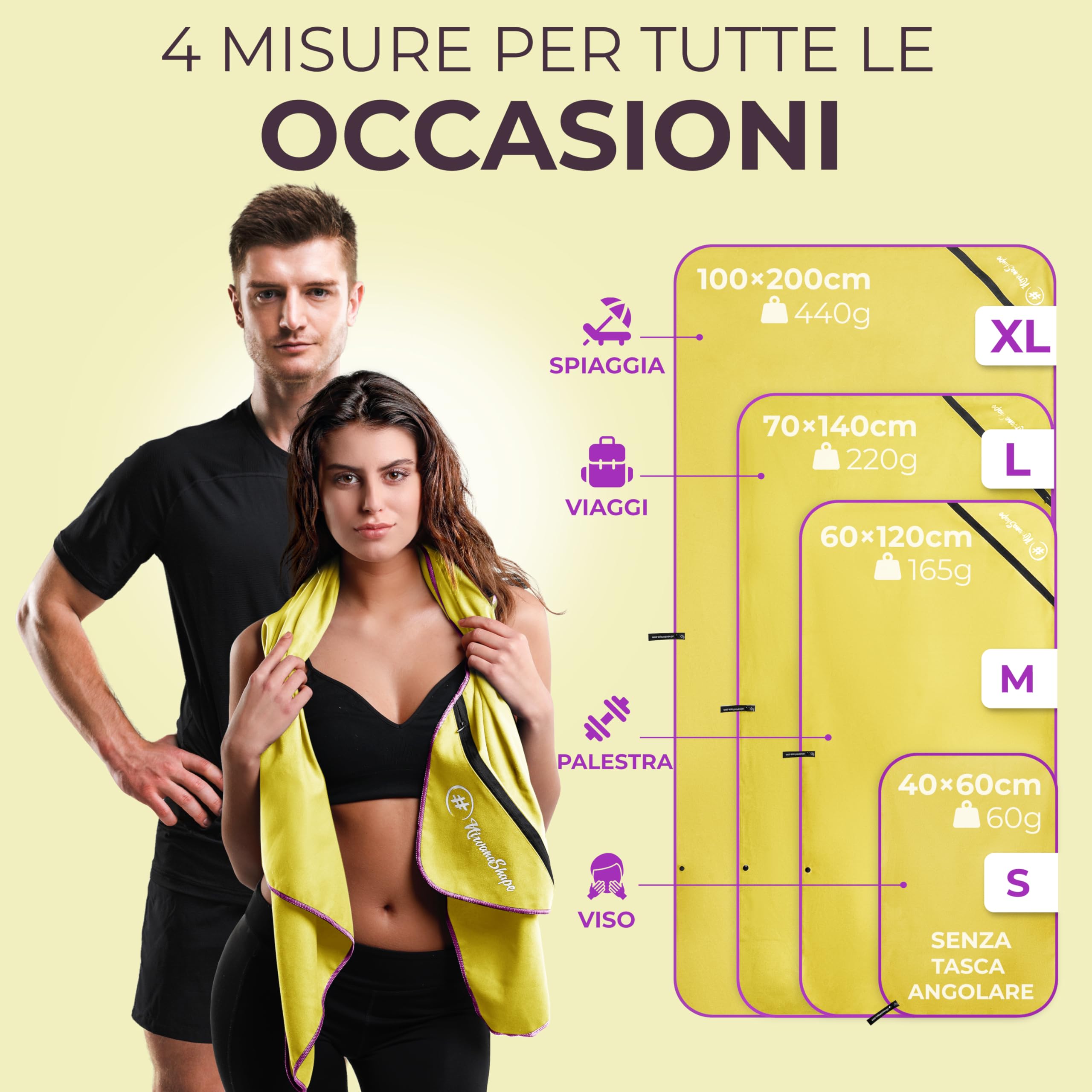 NirvanaShape Asciugamani in microfibra | assorbenti, leggeri, asciugano in fretta | Asciugamani da bagno, asciugamani da viaggio, spiaggia, asciugamani sportivi | Ideali per fitness, yoga, sauna