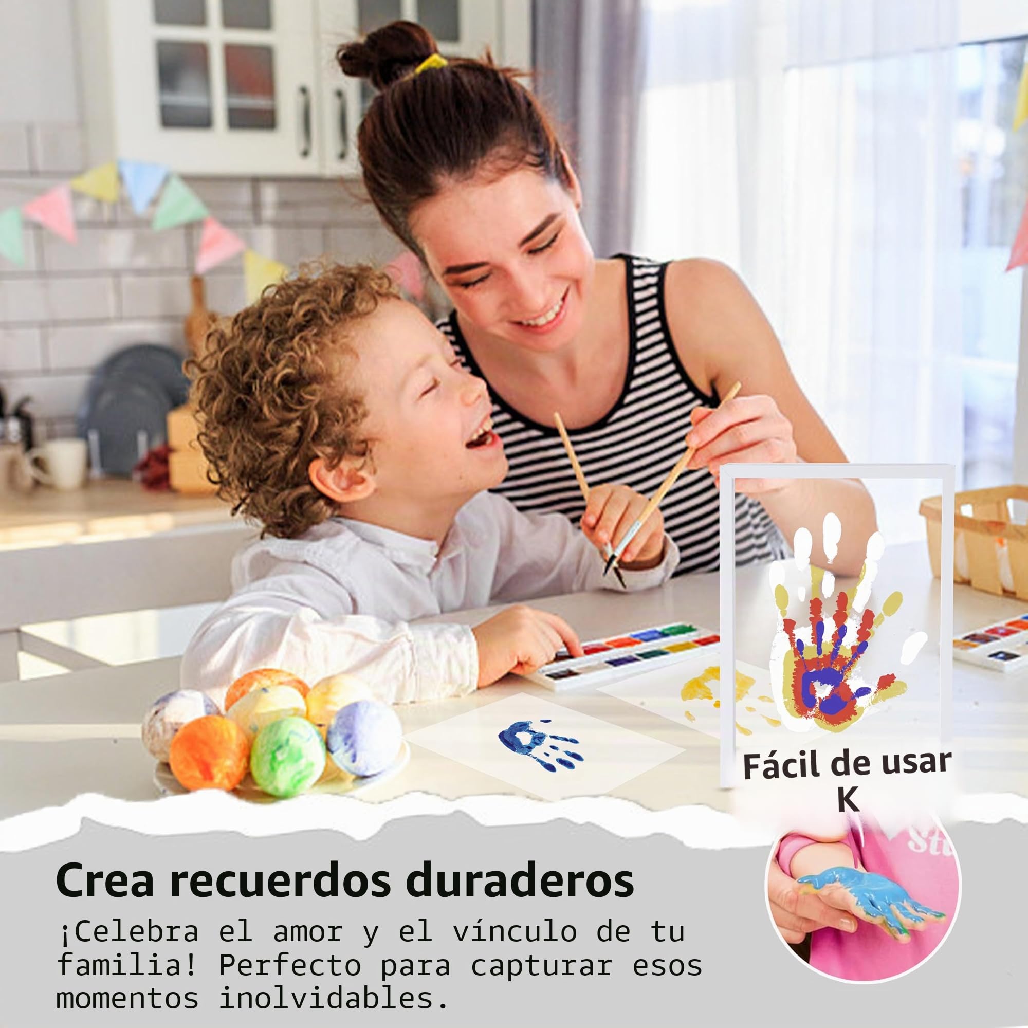 CHERRY CHEERS Kit de huellas dactilares familiares, marco de madera de recuerdo artesanal DIY, juego de regalo Endlos, pinturas no tóxicas, hojas transparentes (marrón) (White)