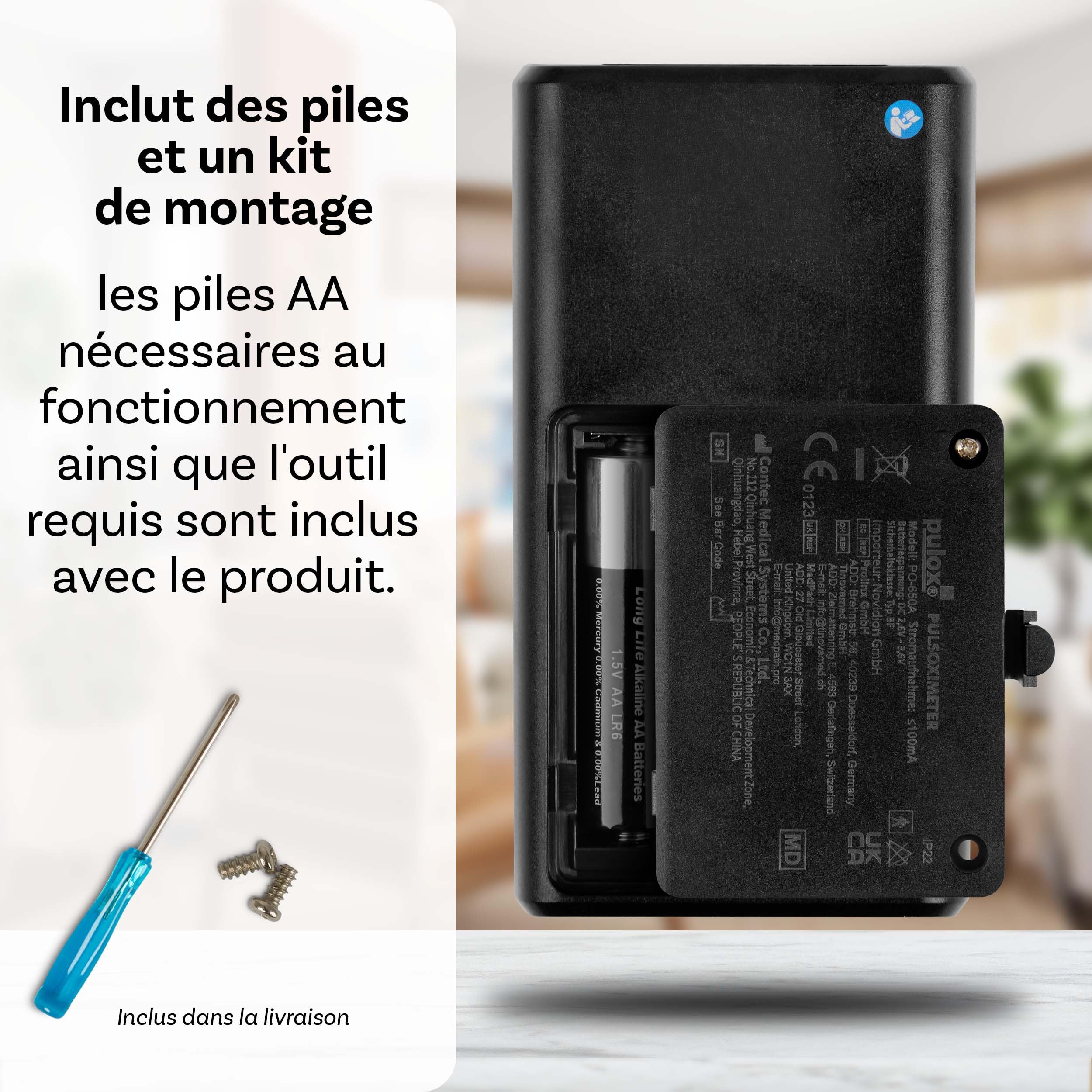 Pulox PO-650A Oxymètre de pouls - Saturometre portable de mesure de la SpO2 avec capteur externe - Long terme, Enregistrement, signal d'alerte sonore