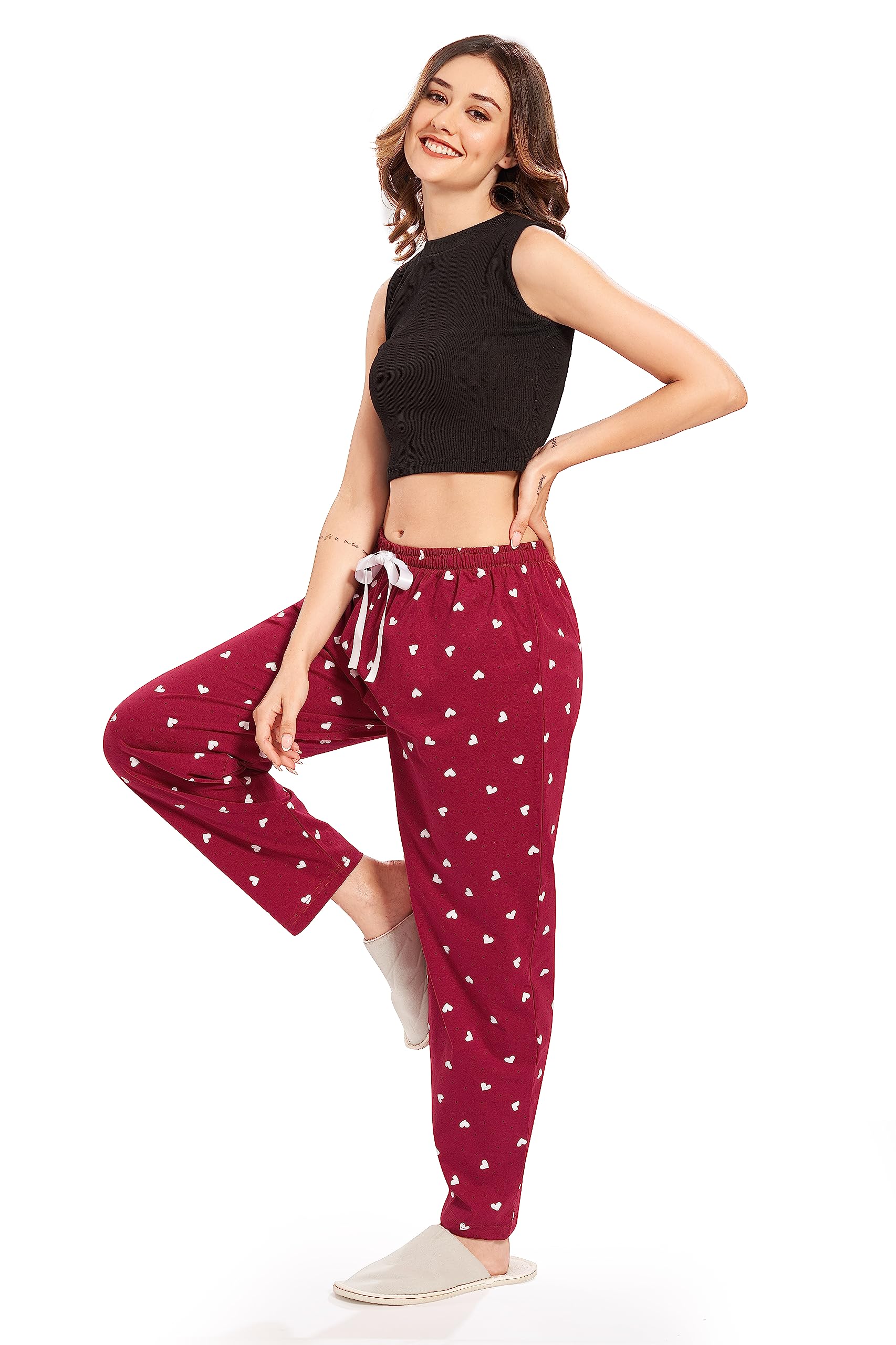 Women's Cotton Heart Printed Pyjama|Night Lounge Pants for Ladies