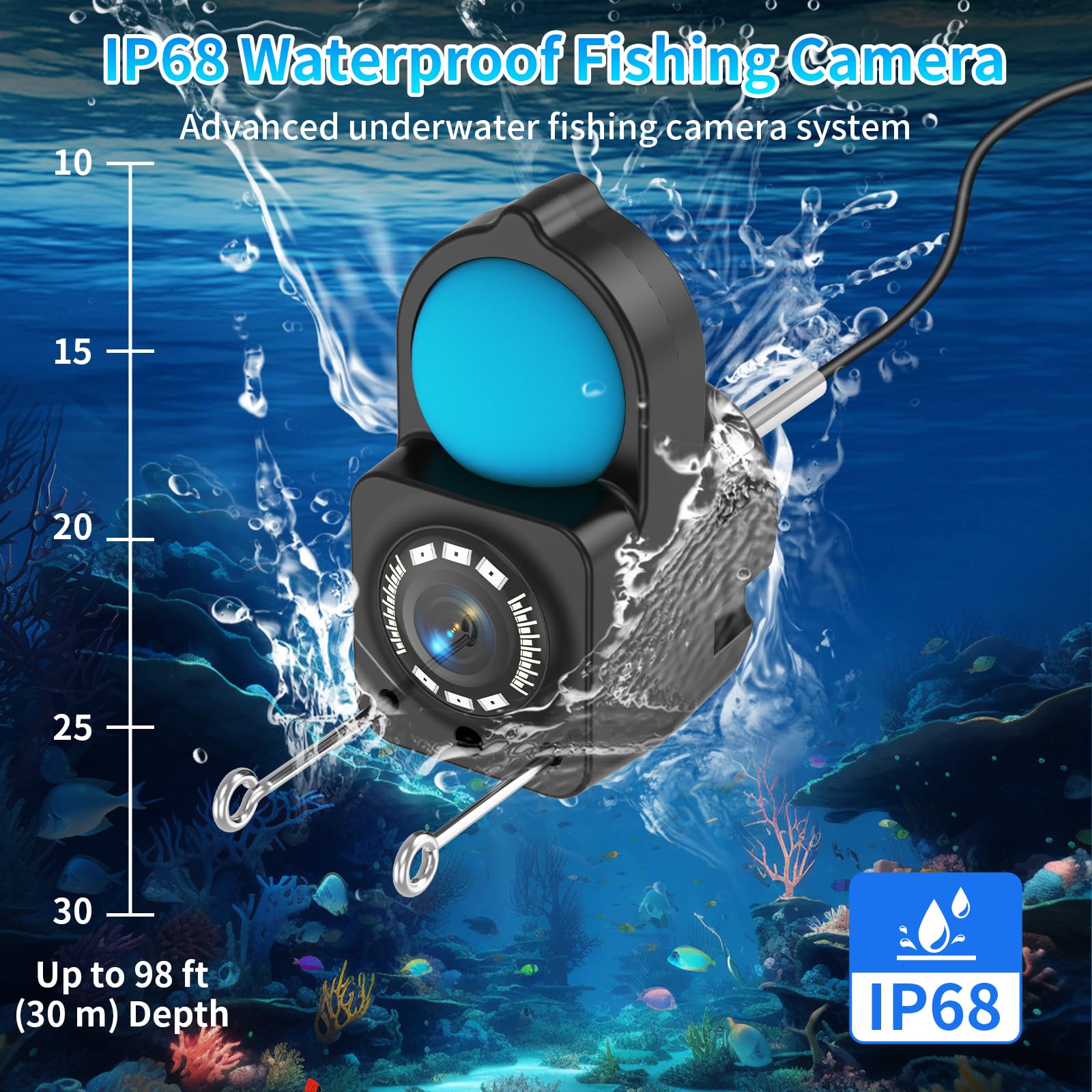 1080P HD Fischfinder Echolot Angeln 4.3-Zoll-LCD 30 m Wasserdichtem IP68-Kabel 6 IR-Nachtsichtlichtern Tragbarer Unterwasserkamera
