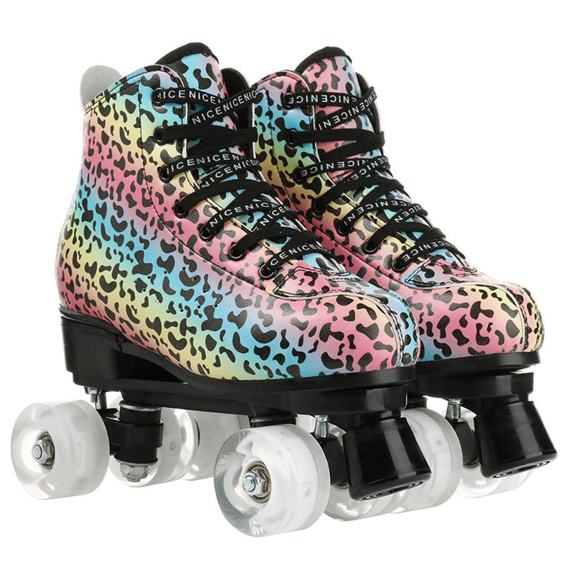 Klzzuk Pattini a Rotelle Classici per Adulti, Scarpe da Pattini 4 Rotelle a Doppia Fila, Stivali a Rotelle Alti in Pelle PU per Principianti Donne e Uomini Ragazzi Ragazze Indoor Outdoor,XVBVS