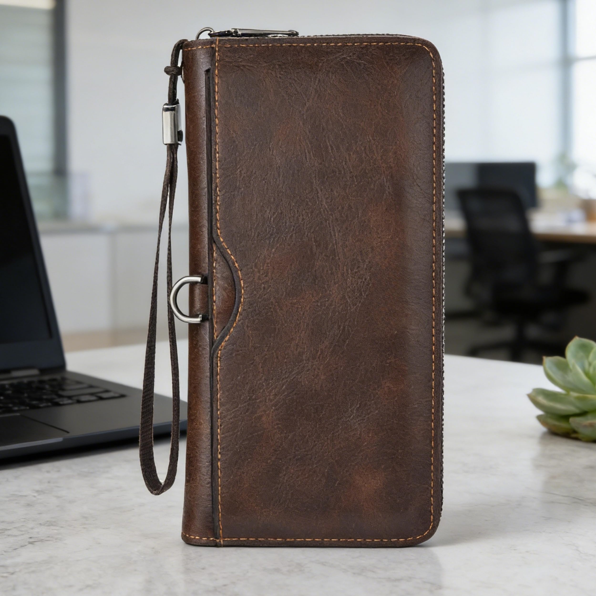Men's Long Wallet, Single Zipper, Zipper Design, Woven Pattern leather Texture, Short Style, Ultra Thin, Classic Style, Daily Use, Sweet Valentine Gift for Boyfriend Husband, Dark Coffee