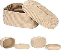 Vista 74 de Sea Team Round Cotton Rope Storage Basket with Lid, Lidded Woven Storage Bin, Nursery Storage Container, Diaper Caddy, Baby Shower Basket, Box, Cream