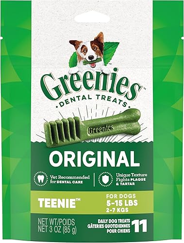 GREENIES Original TEENIE - Golosinas dentales naturales para perros, paquete de 3 onzas (11 golosinas)
