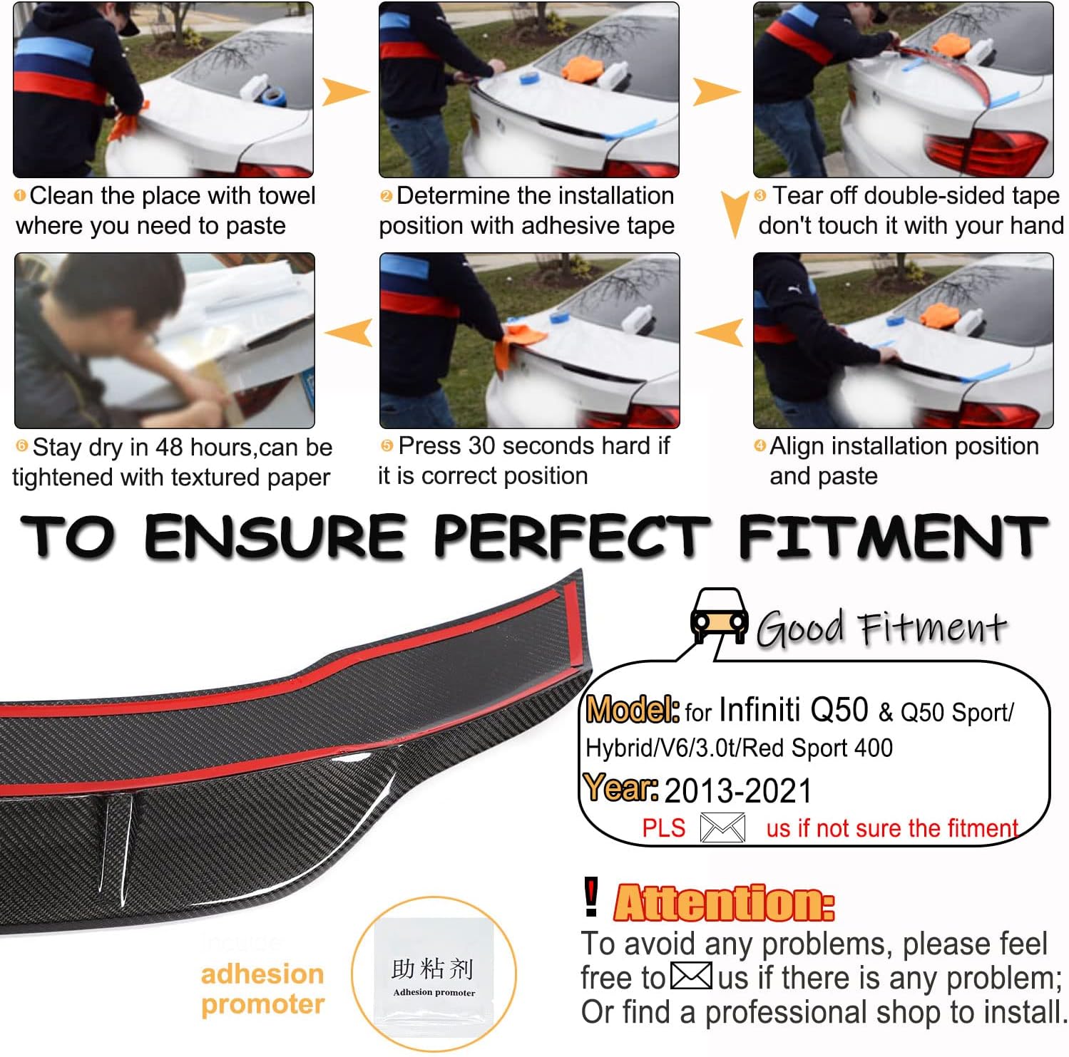 MCARCAR KIT Carbon Fiber Trunk Spoiler for Infiniti Q50 Q50S Sedan 2013-2021 Rear Trunk Spoiler Boot Lid Highkick Wing Lip Factory Outlet