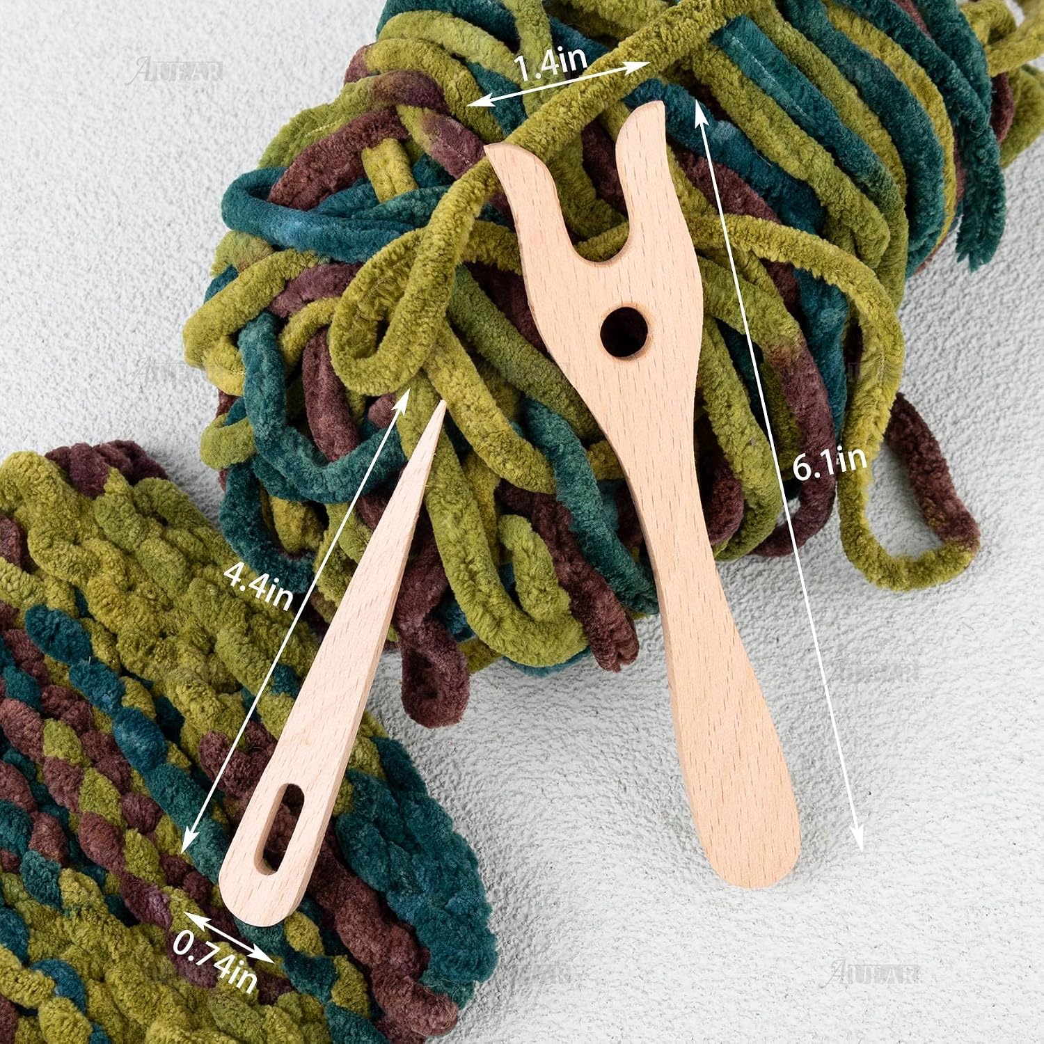 AUEAR, 2 Pack Weaving Tools, a Wooden Knitting Fork and Big Eye Needle Braider Craft Tools for DIY Knitted Crafts